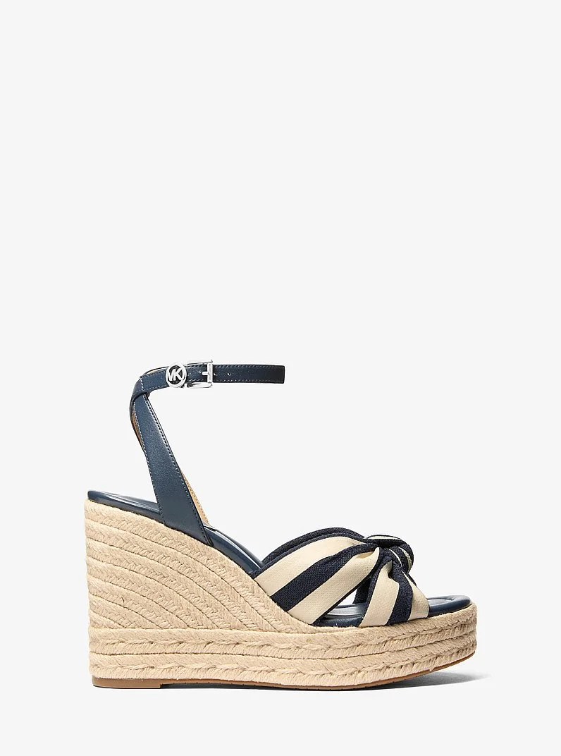 Elena Striped Linen Blend Wedge Sandal - 1