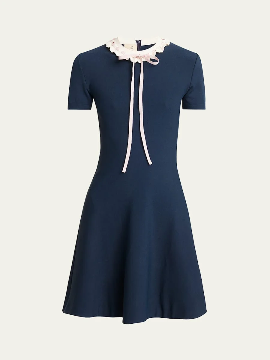 Ribbon Ruffle-Trim Knit Mini Dress - 1
