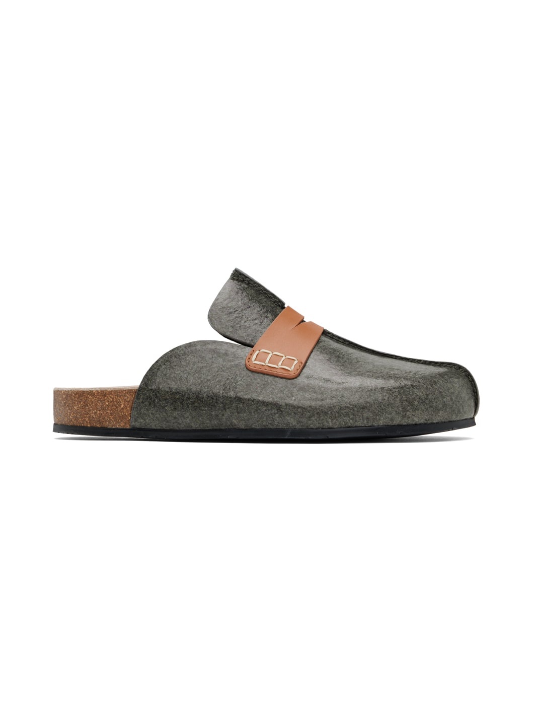 Gray Laminated Felt Mules - 1
