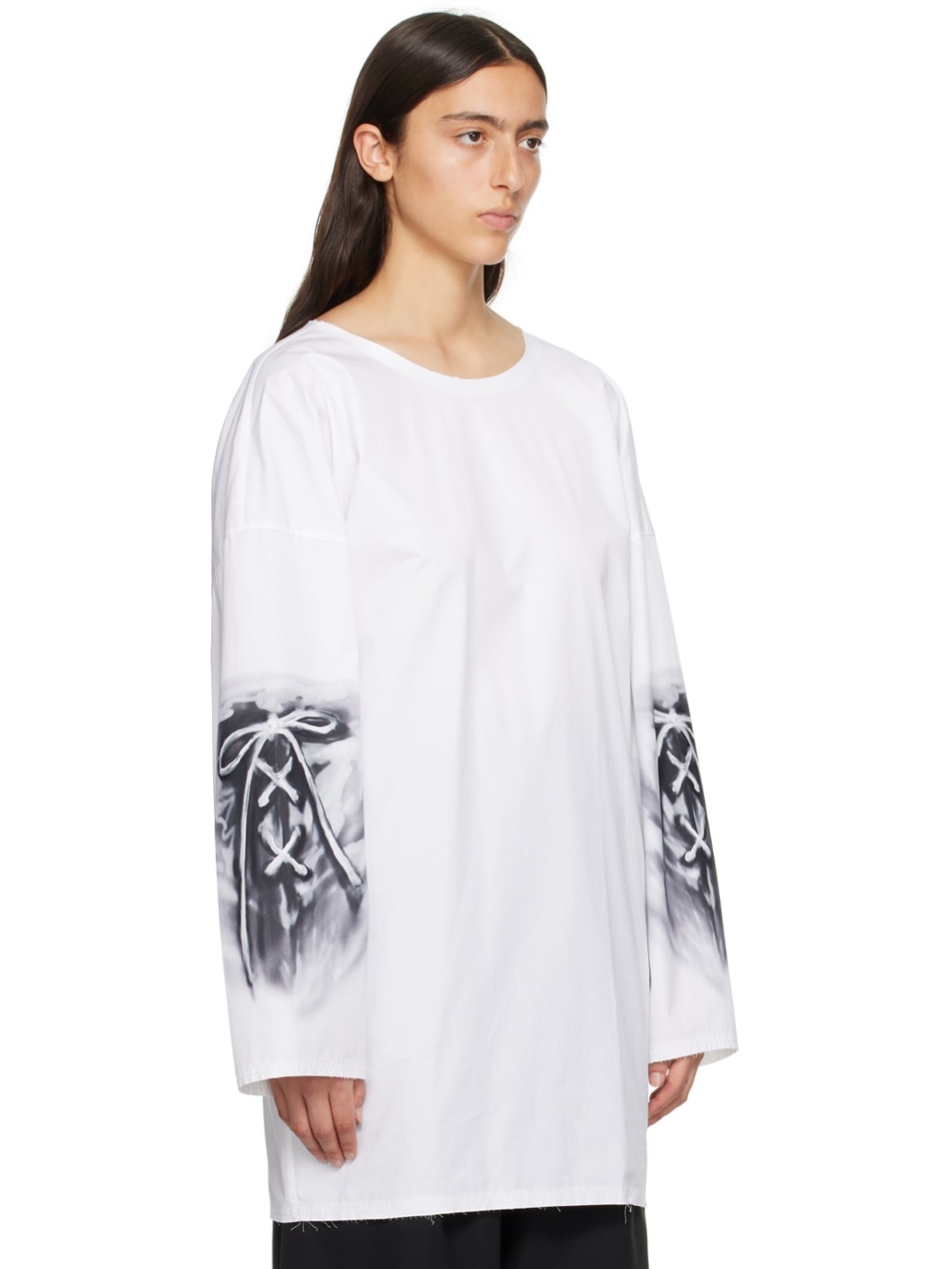 White Raw Edge Long Sleeve T-Shirt - 2