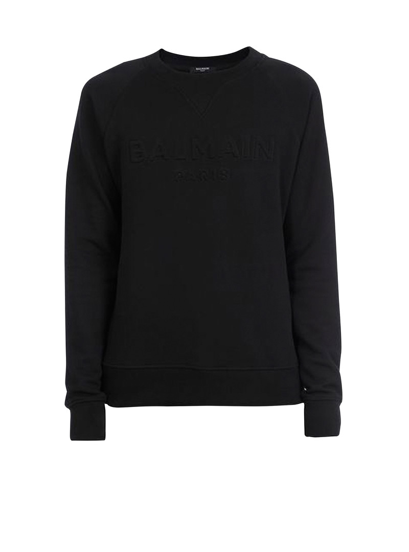 Cotton sweatshirt with embossed Balmain logo 1