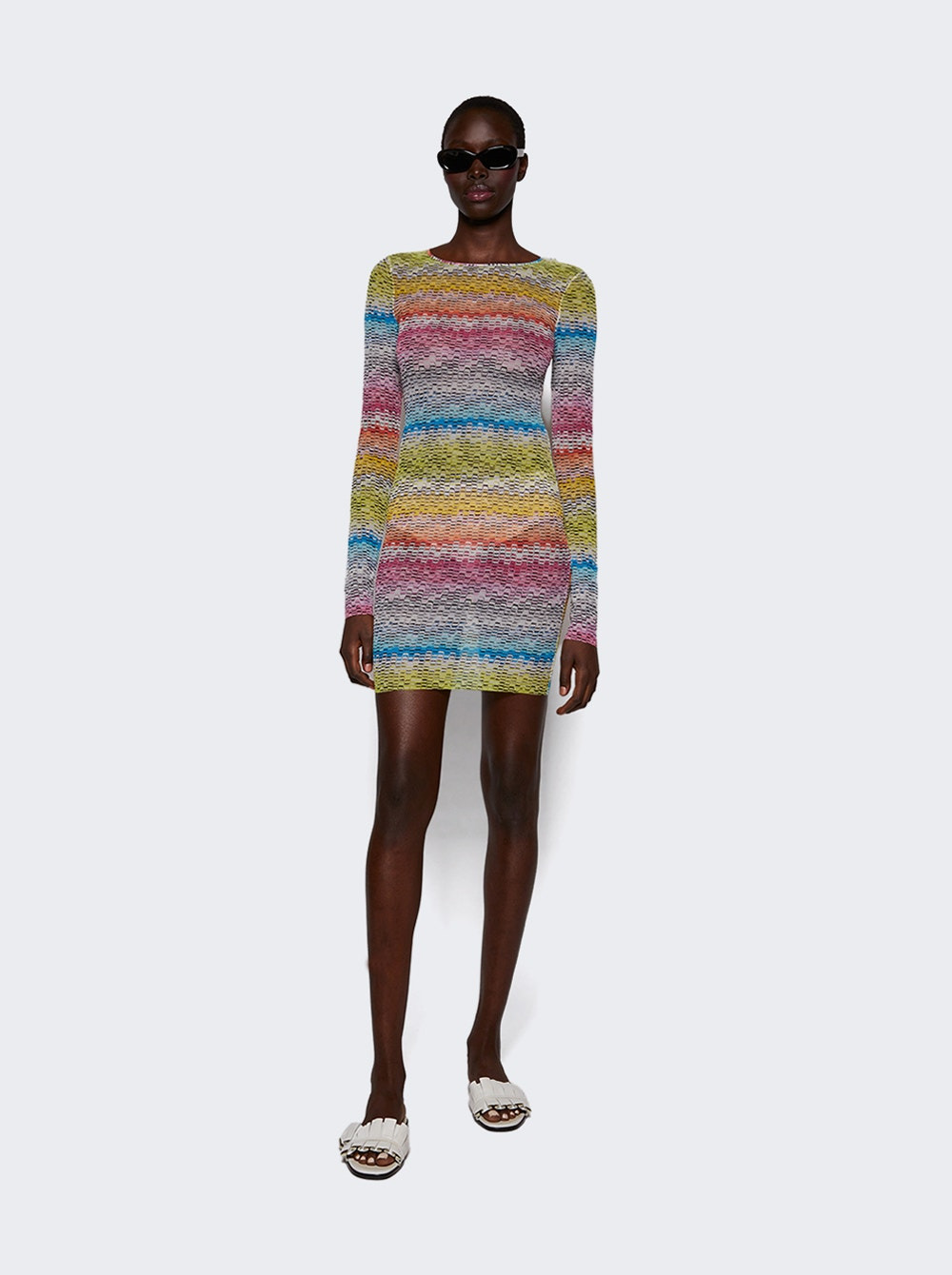 Long Sleeve Cover-up Dress In Printed Tulle Multicolor - 2