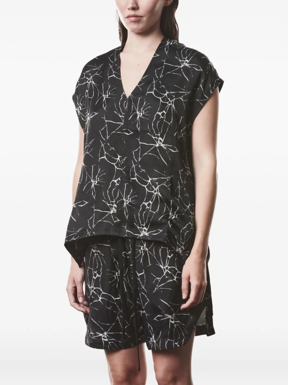 V-neck marble-print blouse - 1
