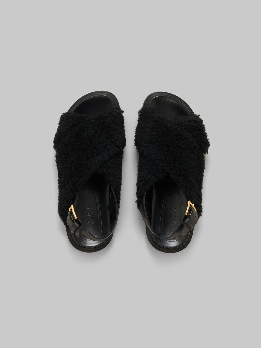 BLACK CURLY SHEARLING FUSSBETT SLIDE - 4