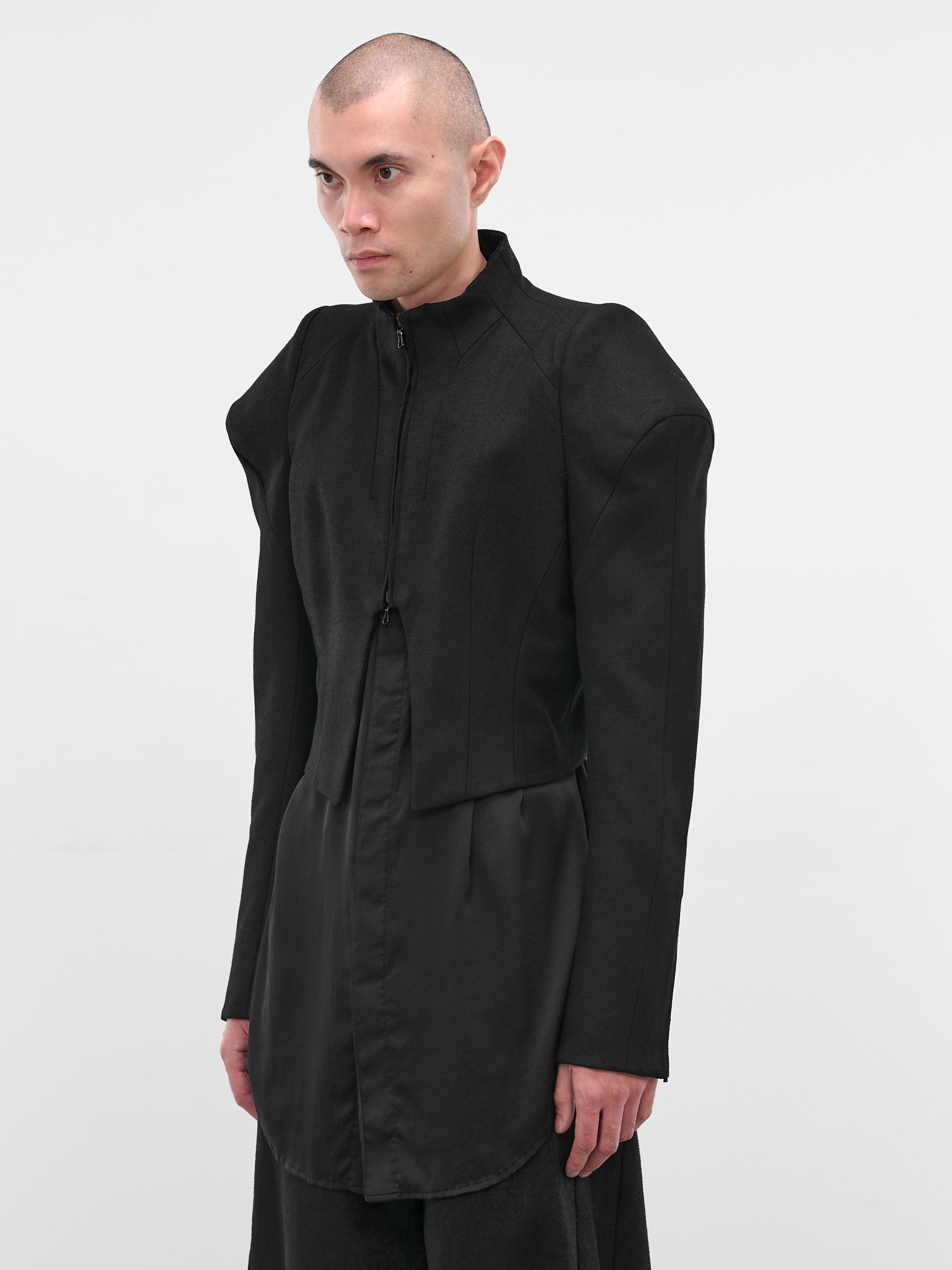 Black Sculptural Zip Blazer - 2