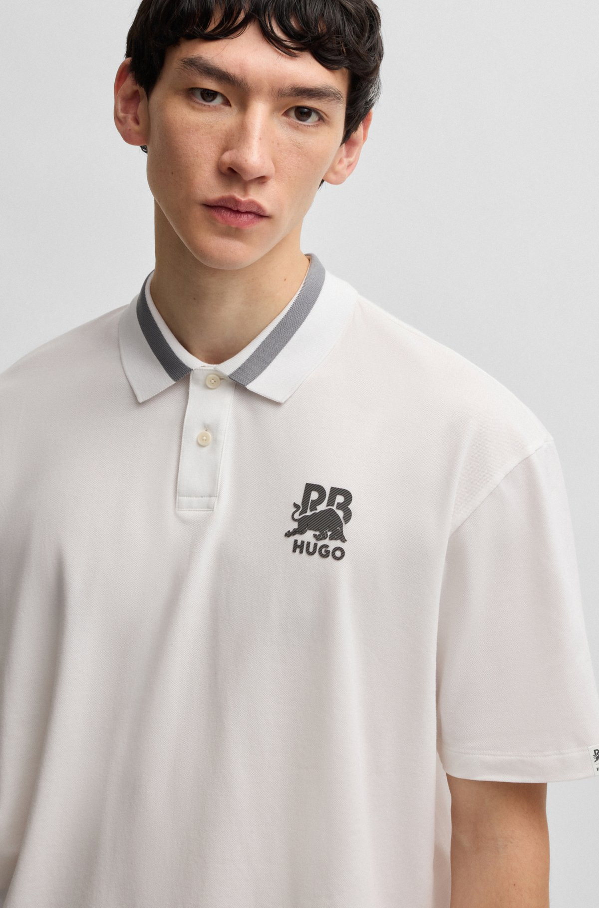 HUGO X RB STRETCH-COTTON POLO SHIRT WITH CARBON STEALTH LOGO - 3