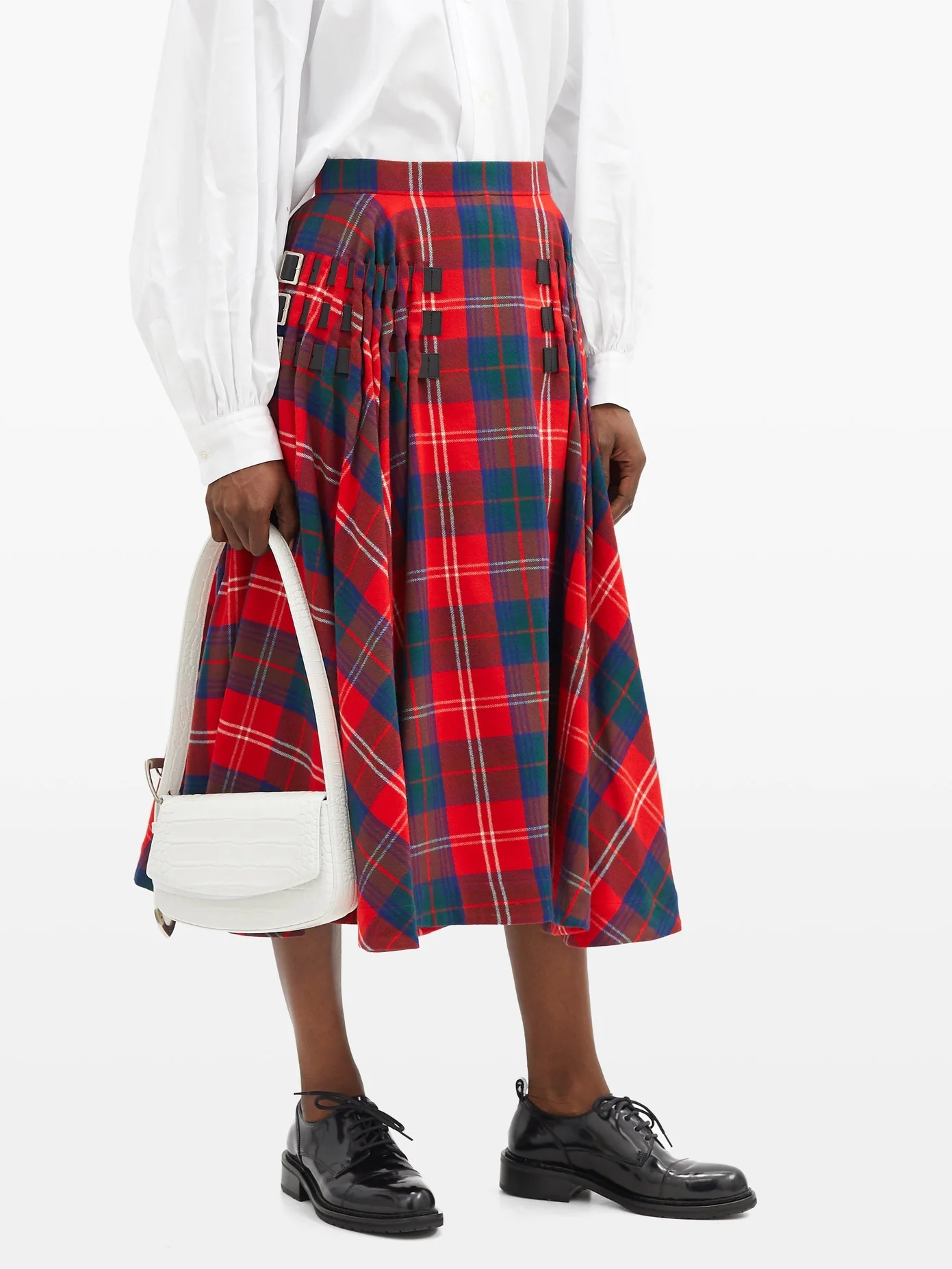 Buckled-strap high-rise tartan wool-blend skirt - 6