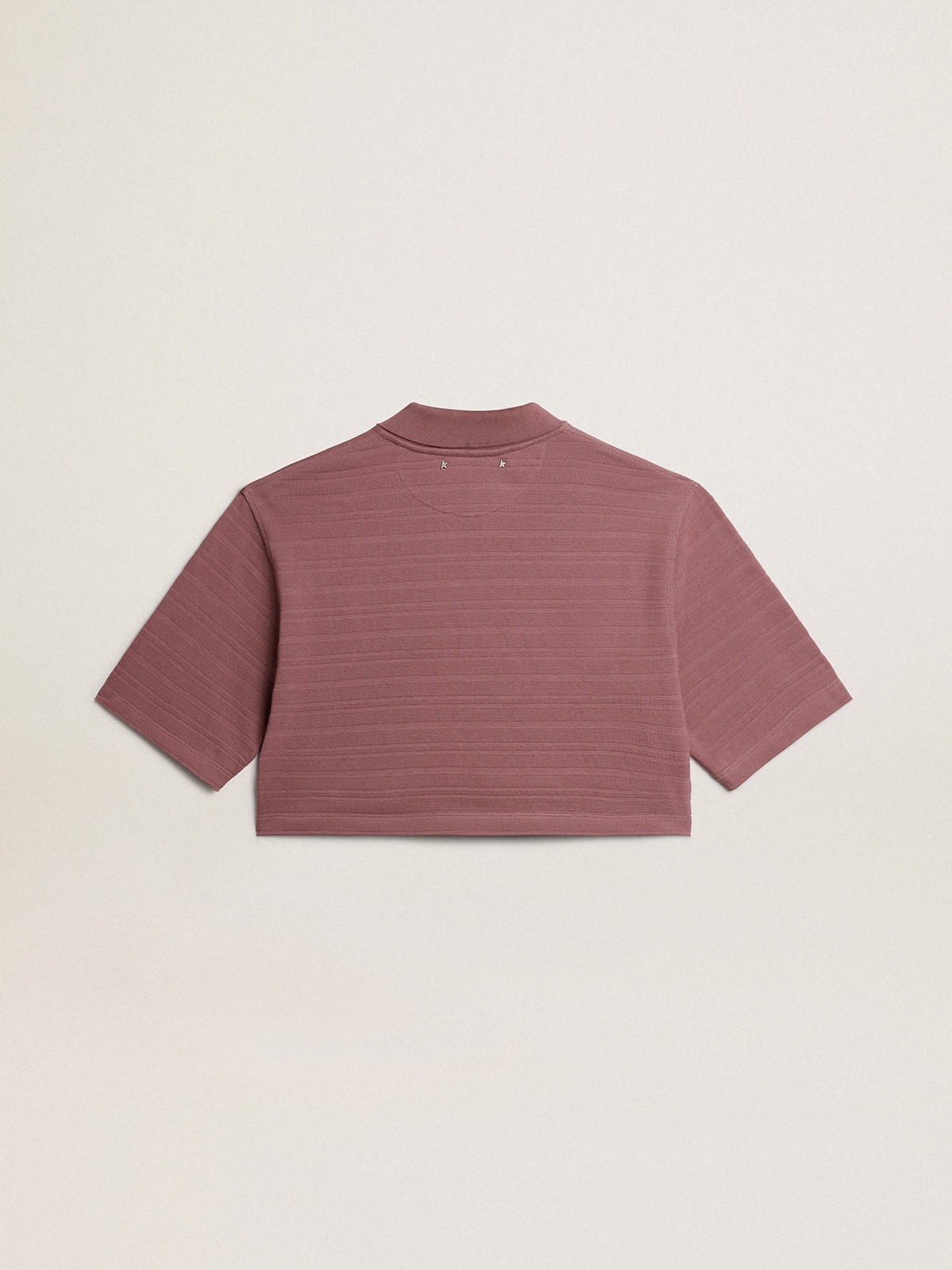 Taupe pink-colored cotton piquet cropped polo shirt - 5