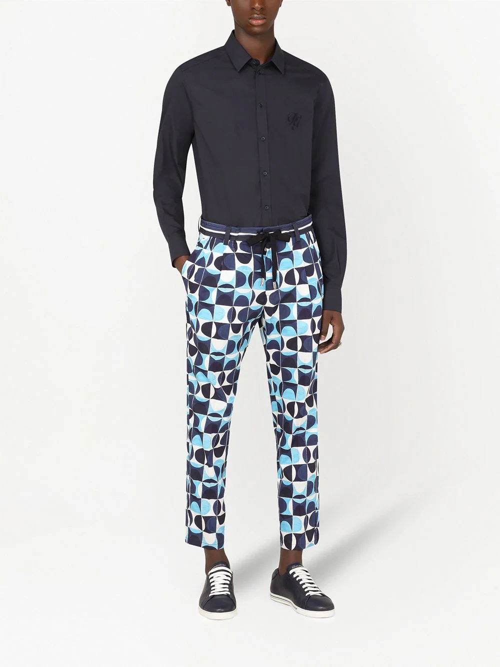 geometric-print cropped trousers - 2