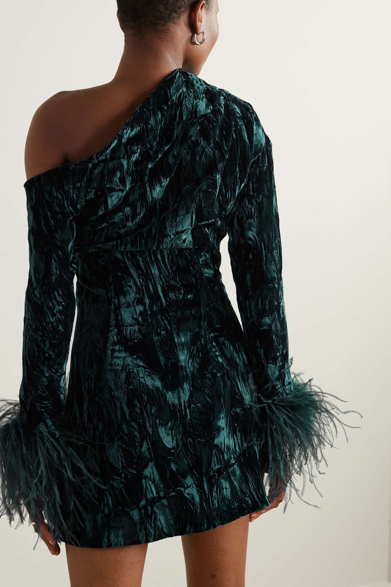 Adelaide one-shoulder feather-trimmed crushed-velvet mini dress 3