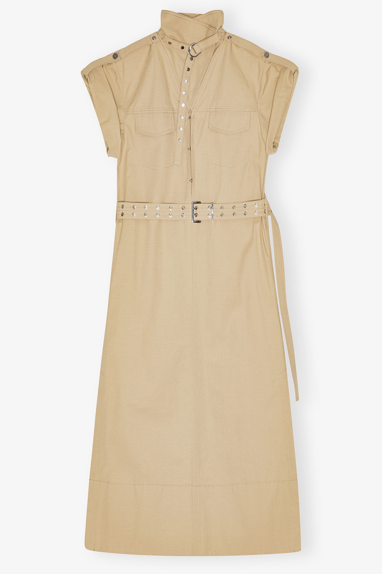 BEIGE STRETCH COTTON DRESS - 1