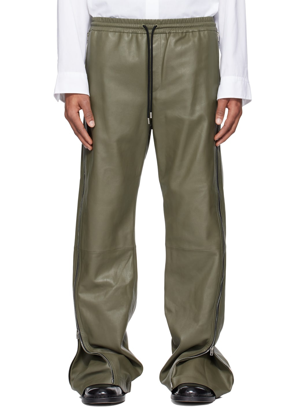 Green Zip Leather Pants - 1