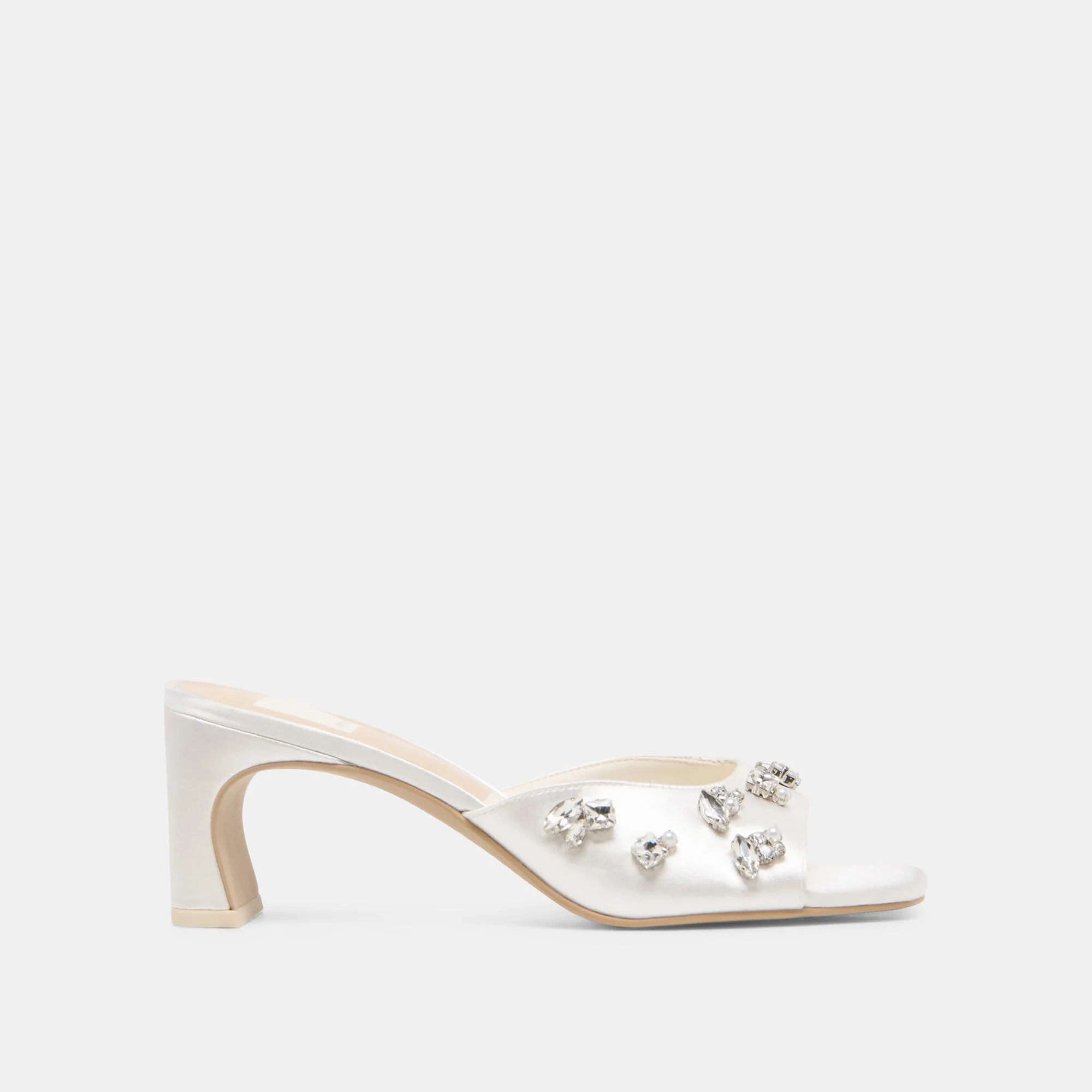 GENENE RHINESTONE HEELS WHITE SATIN - 1