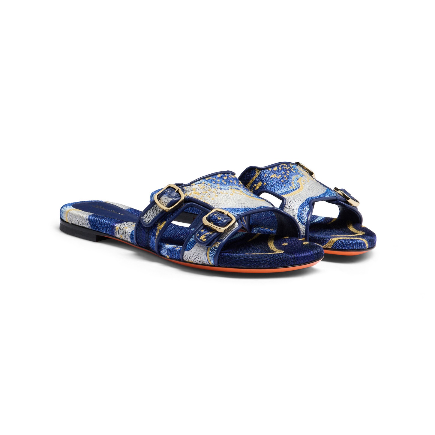 Women's cosmo embroidered fabric double-buckle Didi slide sandal - 3