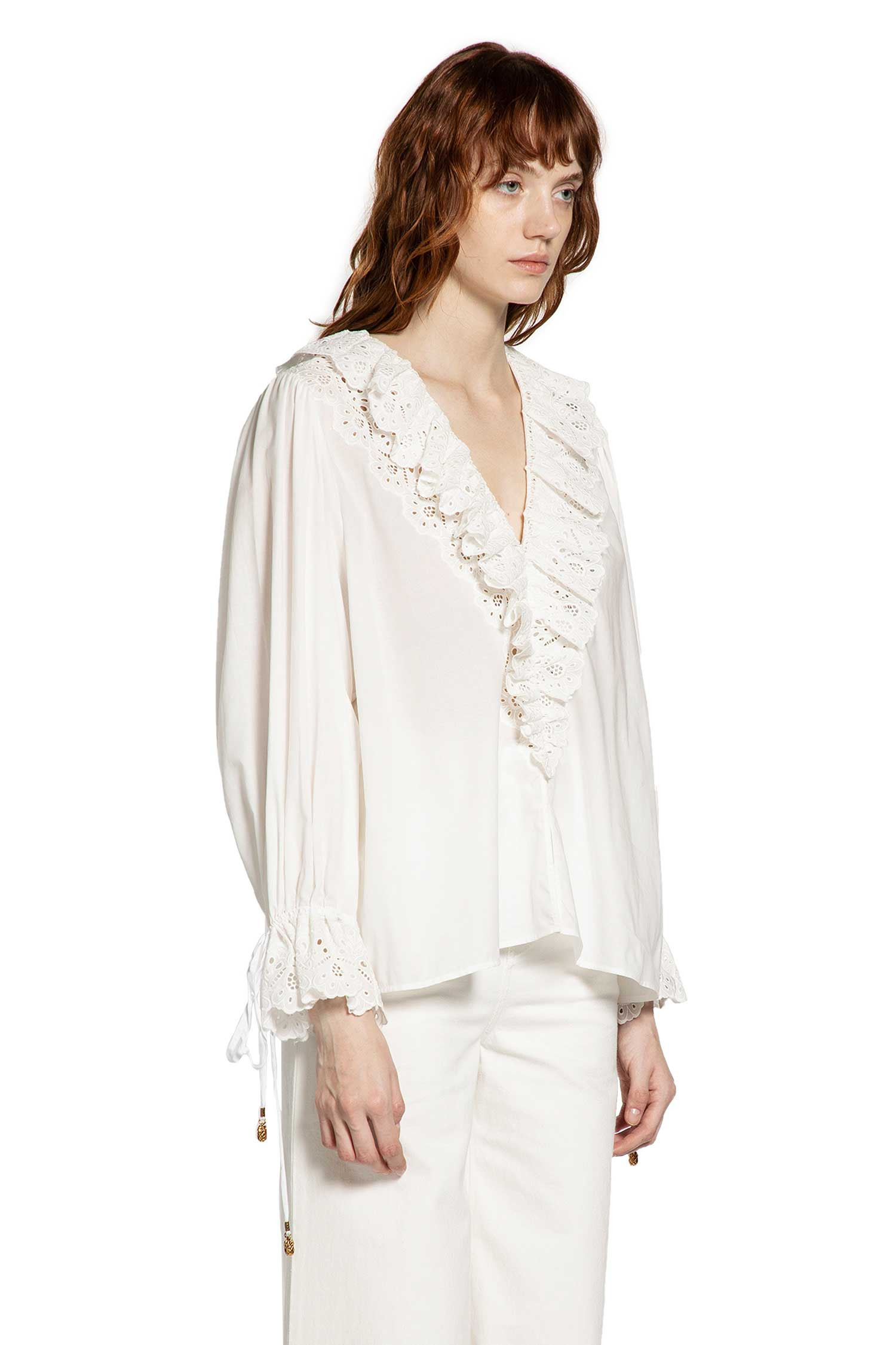 Puff Sleeve V-neck Top In Cotton Voile - 3