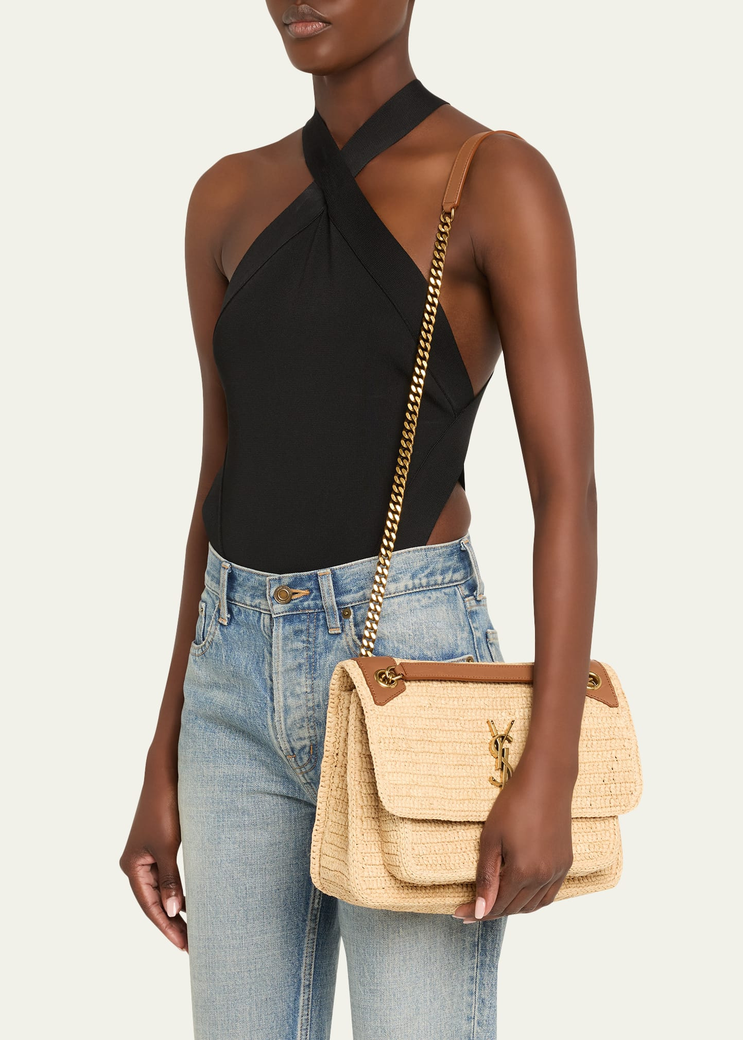 Niki Medium YSL Shoulder Bag in Raffia - 2