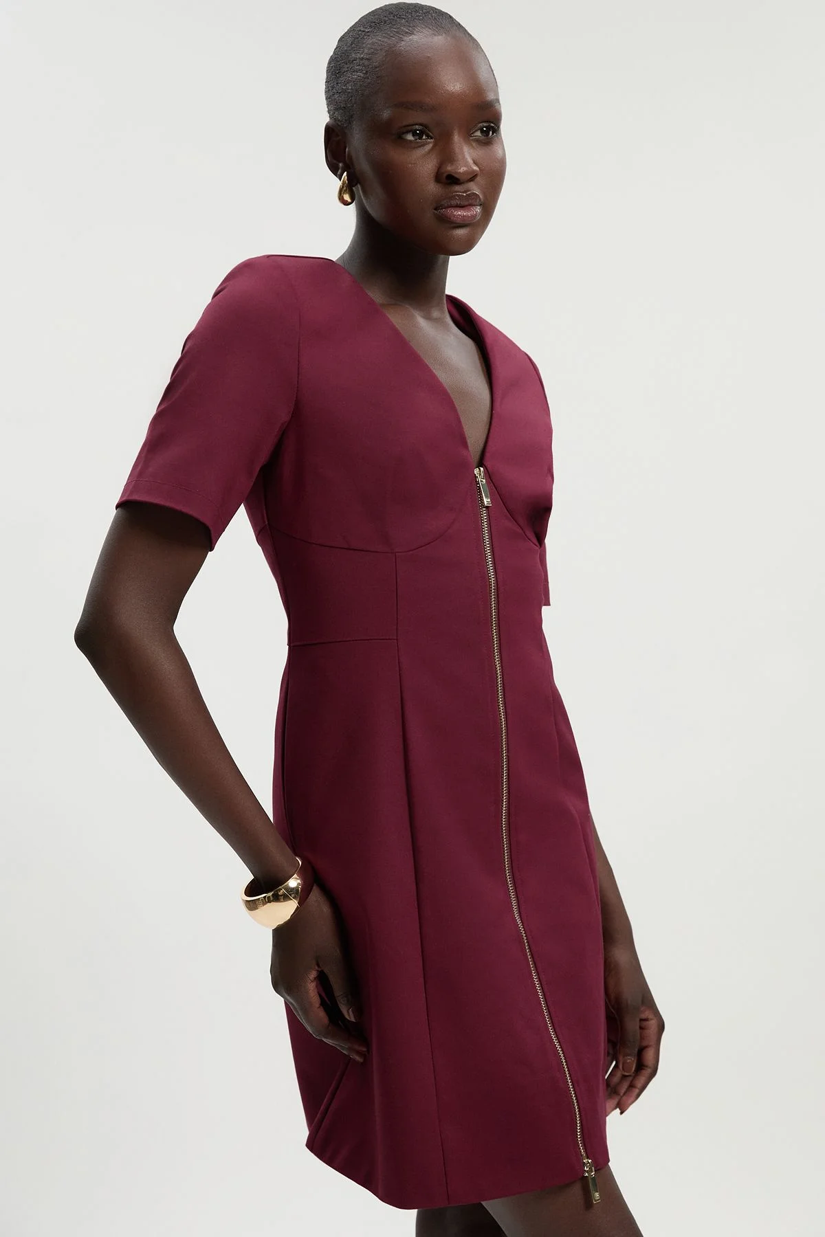 Tall Techno Cotton Short Sleeve Zip Detail Woven Mini Dress - 1