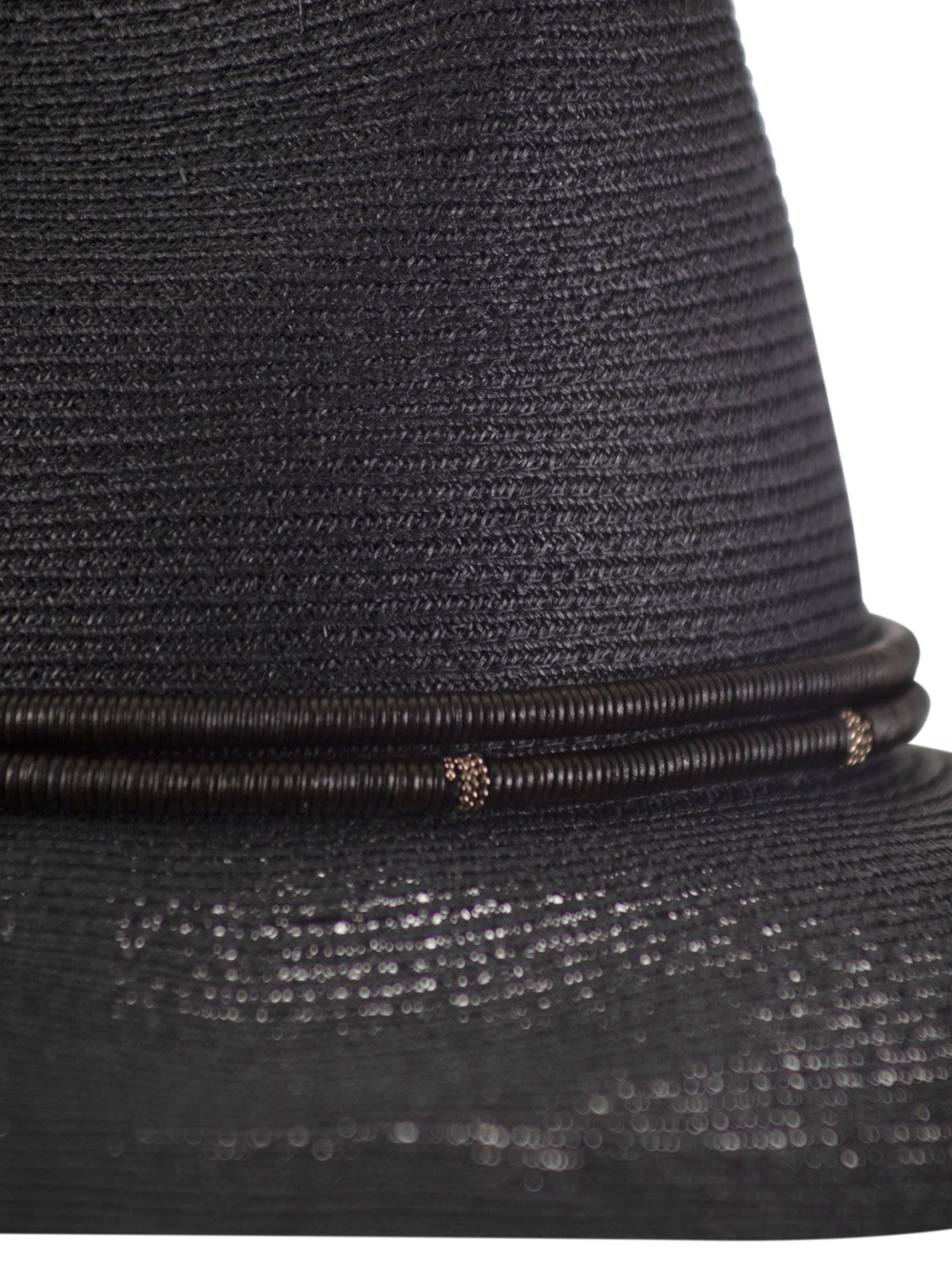 Brunello Cucinelli Women Fedora Made Of Hemp And Techno Cotton With Leather Band And Necklace - 4