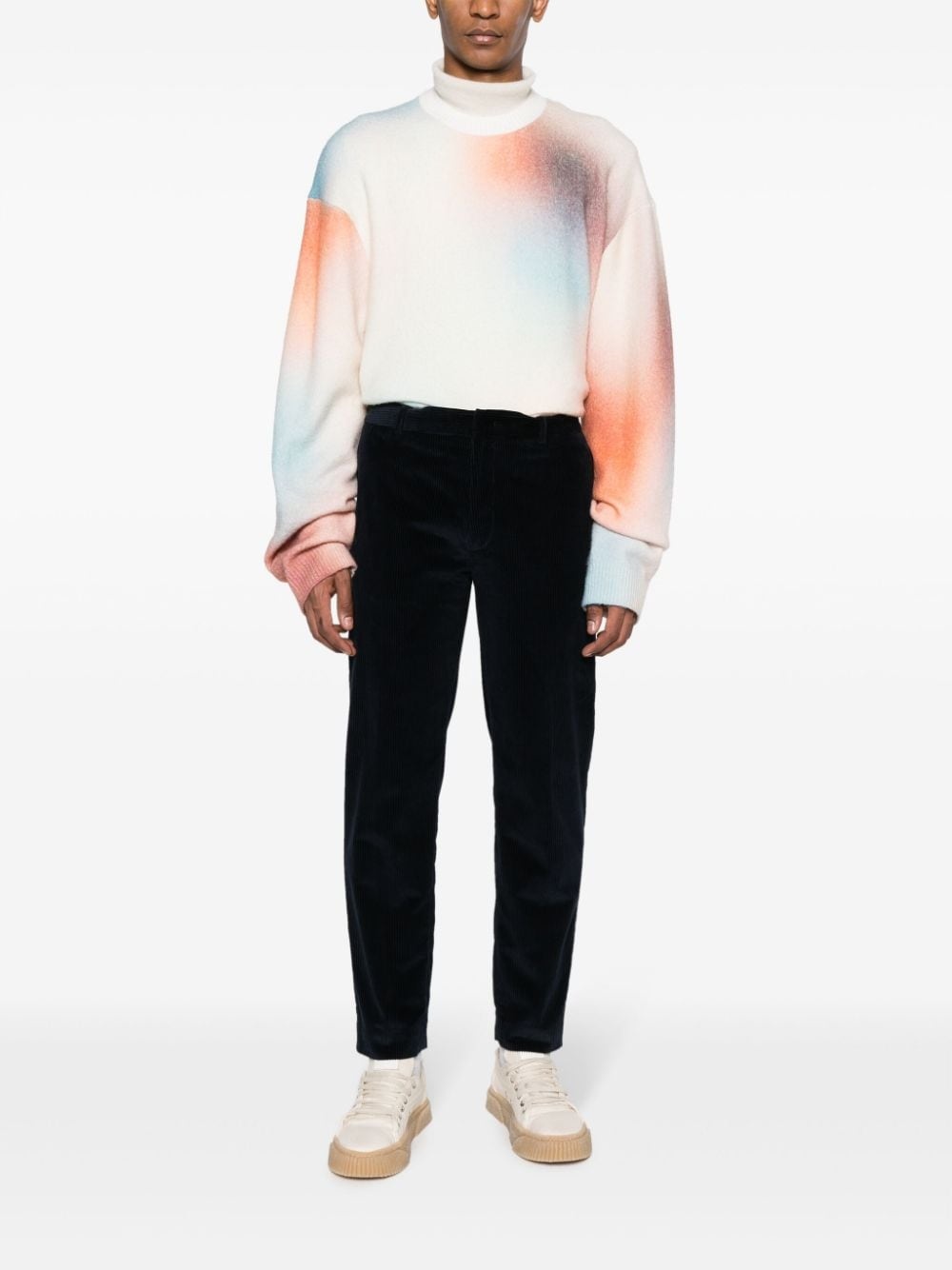 logo-patch corduroy cotton trousers - 2