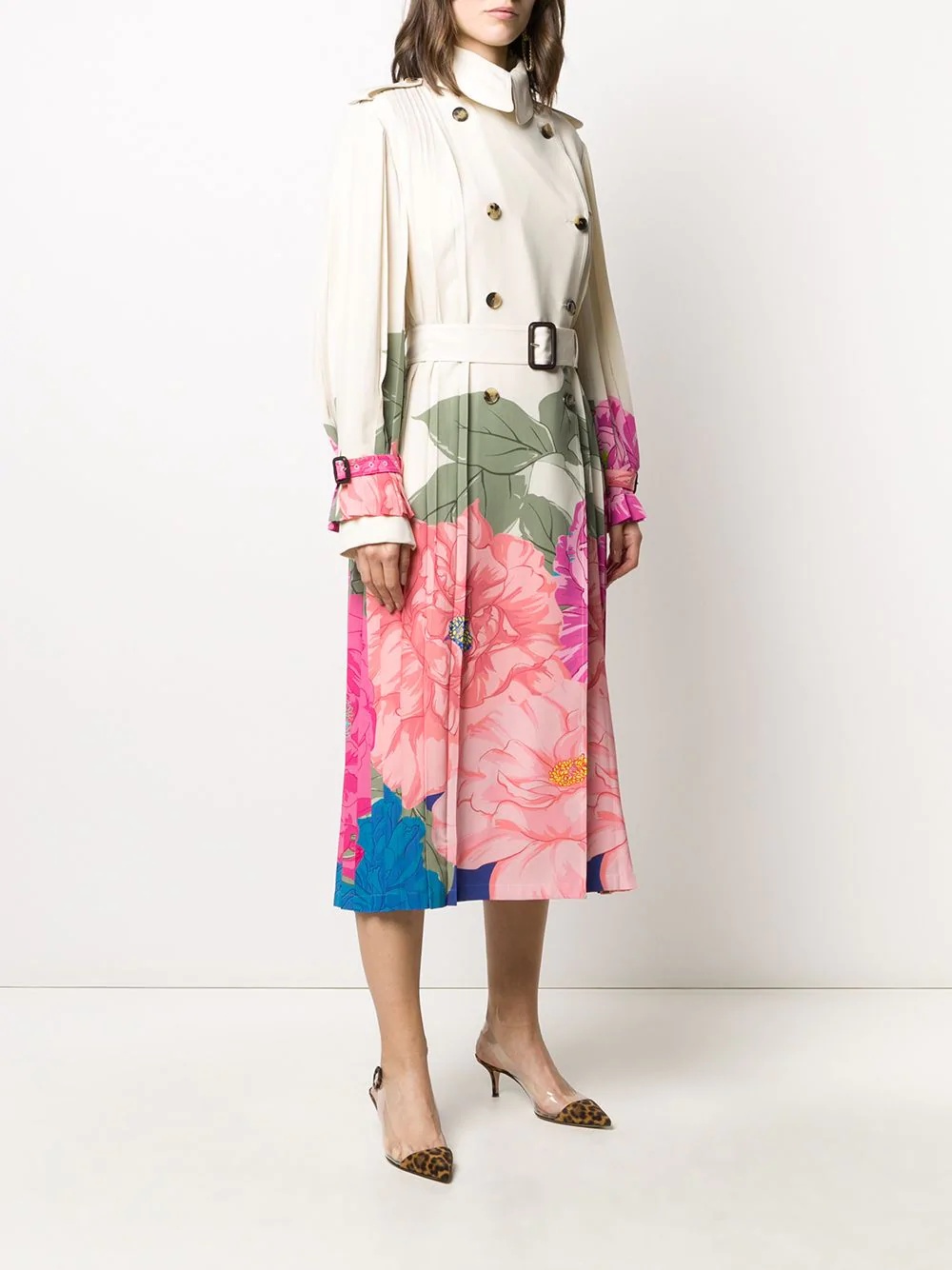 printed crepe de chine trench - 3