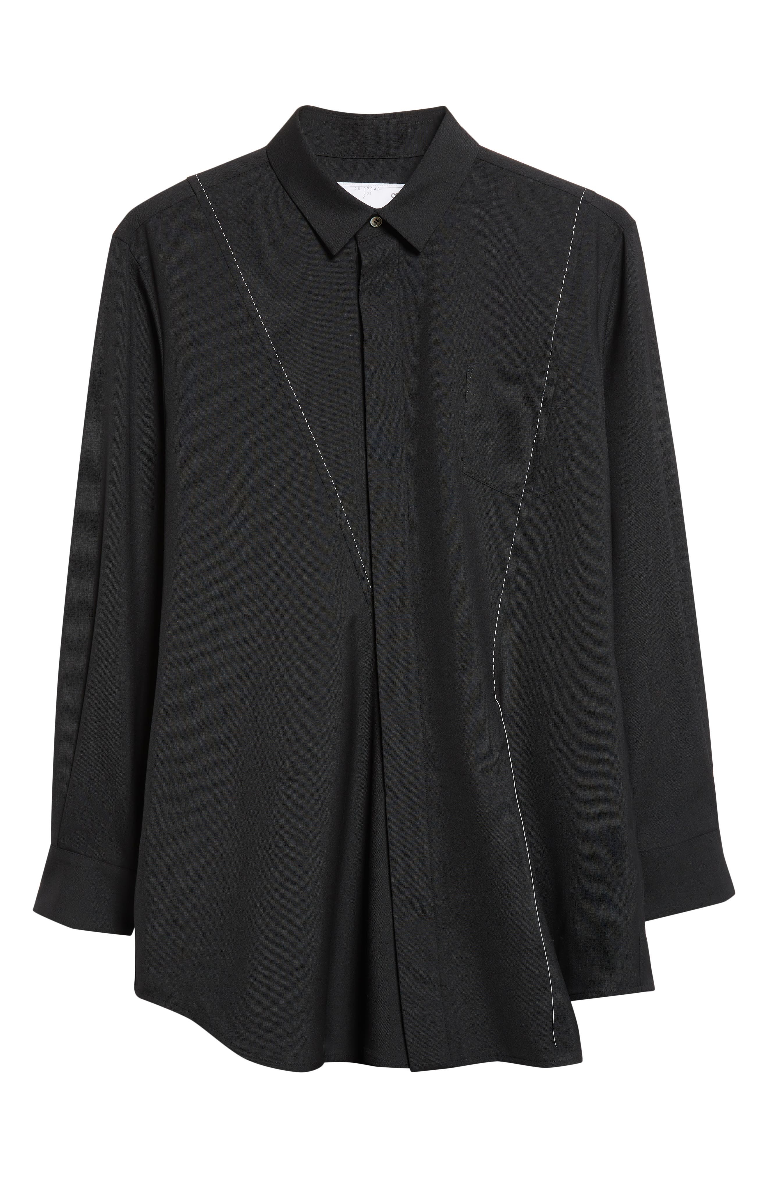Sacai Suiting Fabric Button-Up Shirt in Black at Nordstrom - 6