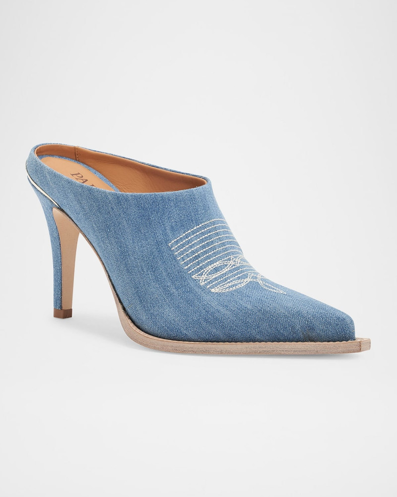 PARTLOW Lainy Denim Western Mule Pumps outlook