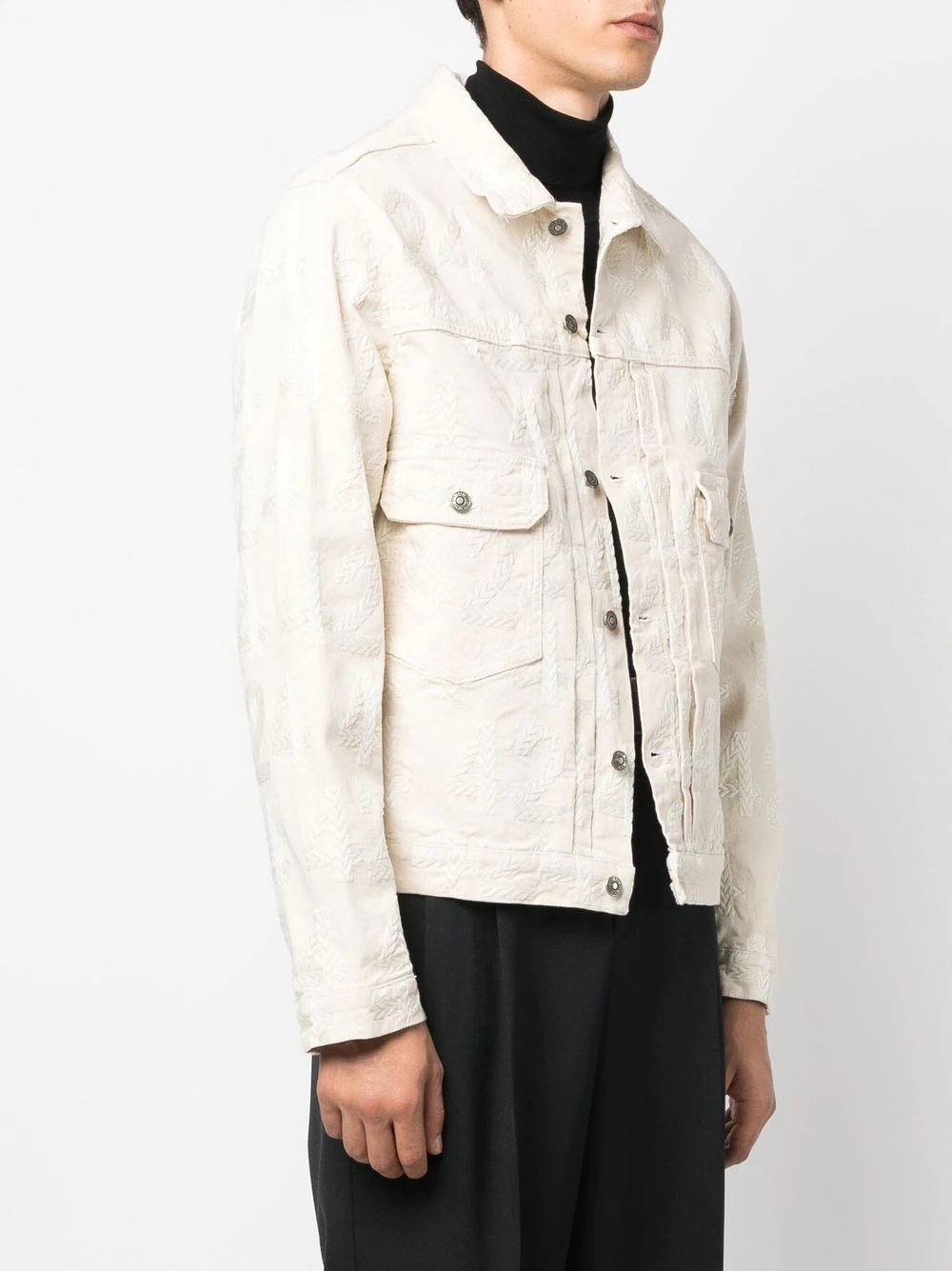 logo-embroidered denim jacket - 3