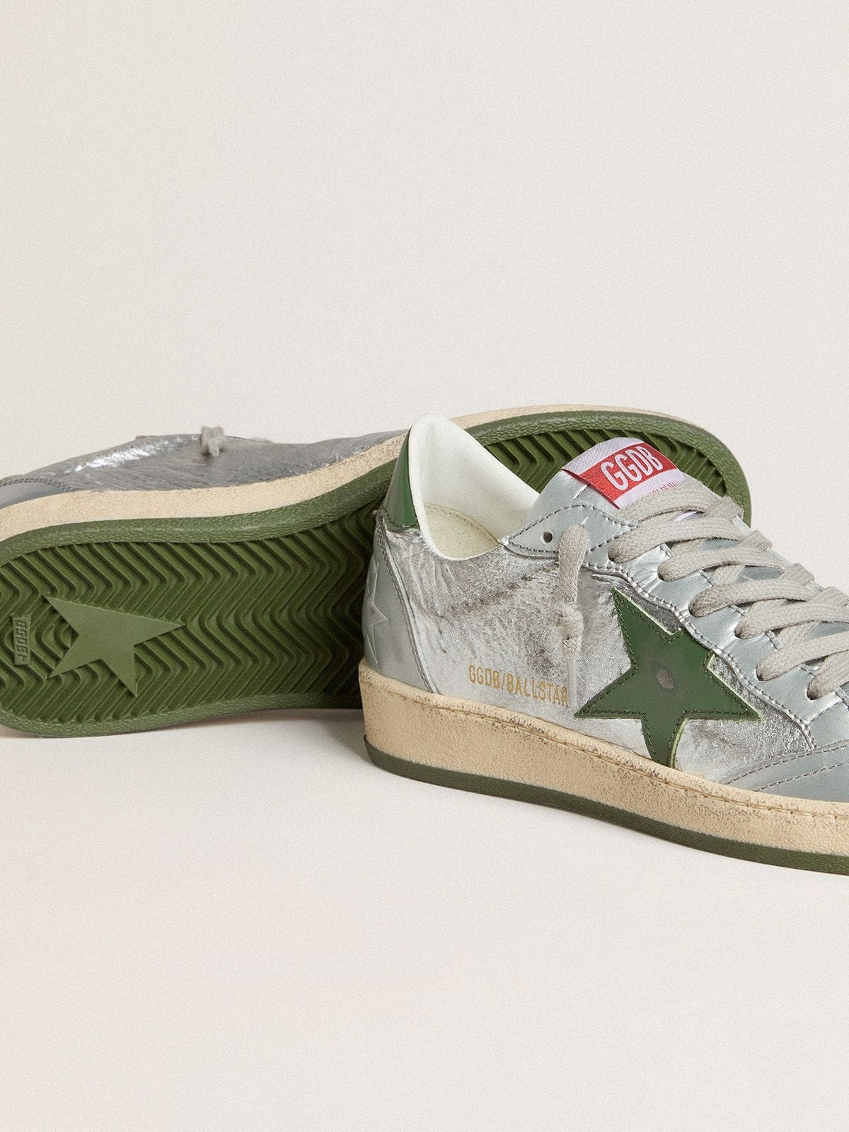 Women's Ball Star in silver nylon with green leather star and heel tab - 4