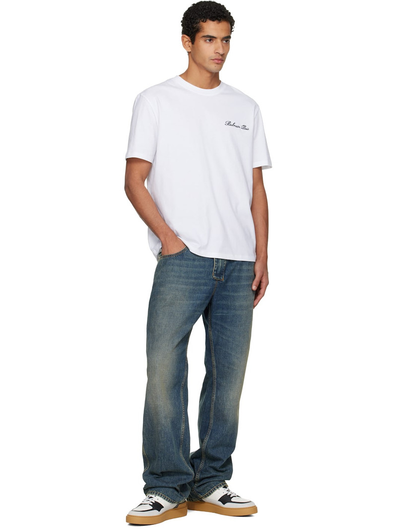 Balmain White Embroidered 'Balmain' Signature T-shirt outlook
