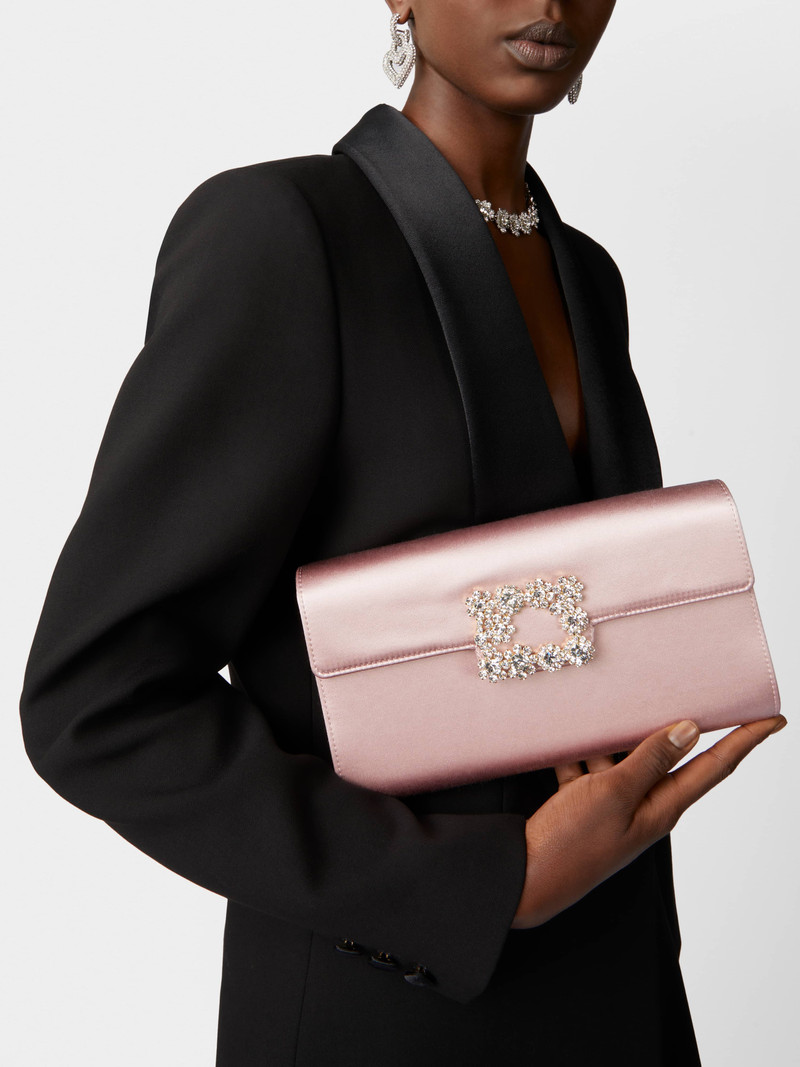 Roger Vivier Flower Strass Buckle Clutch in Satin outlook
