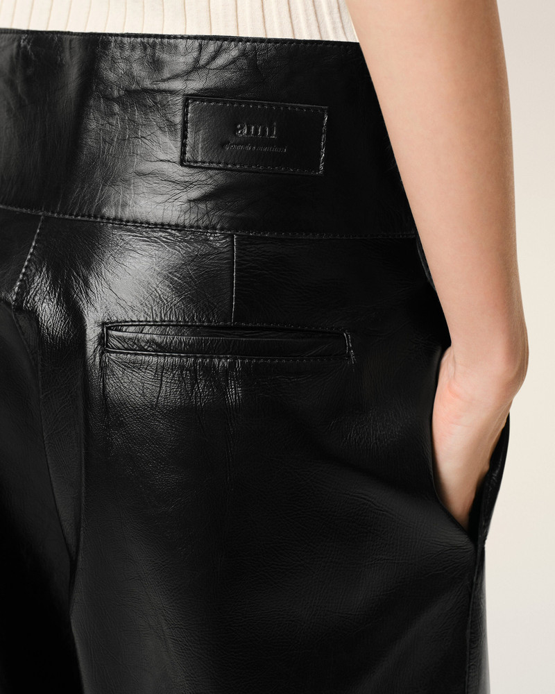 BLACK LAMB LEATHER WRAPPED BELTED TROUSERS 5