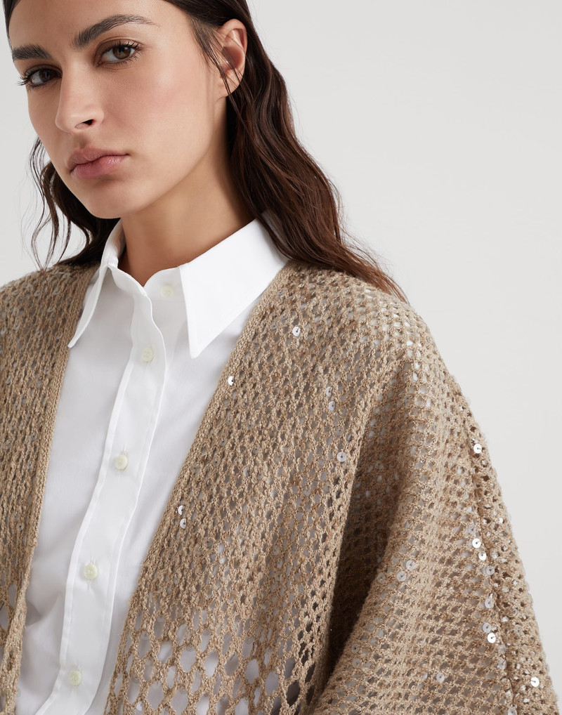Dazzling dégradé embroidery long cardigan in silk and linen 3