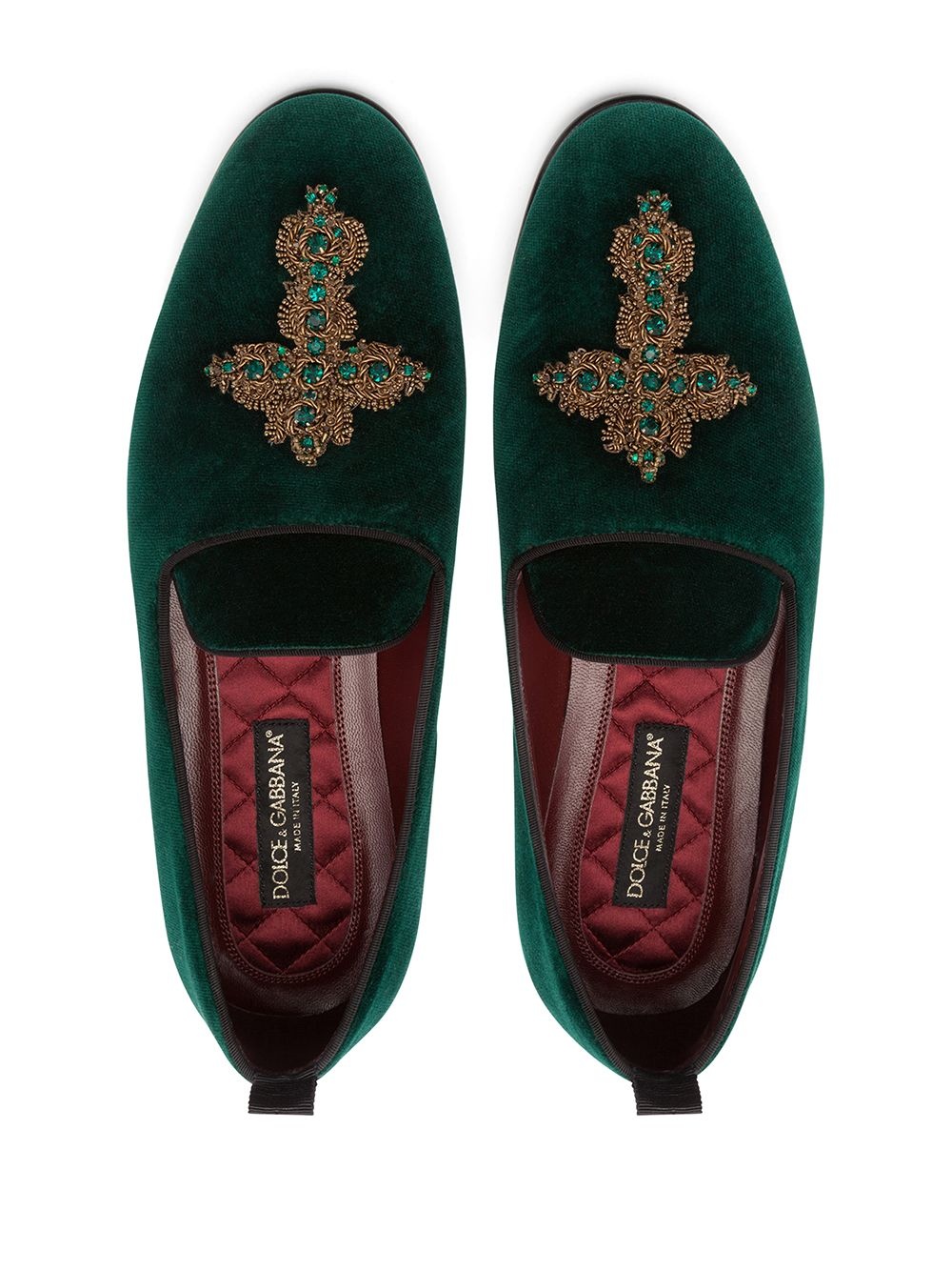 embellished  velvet loafers - 4