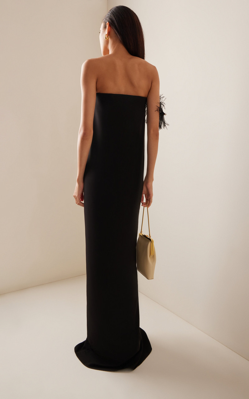 Mirai Feather-Trimmed Crepe Gown black 4