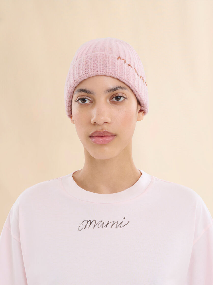 PINK SHETLAND WOOL BEANIE WITH MARNI MENDING - 2