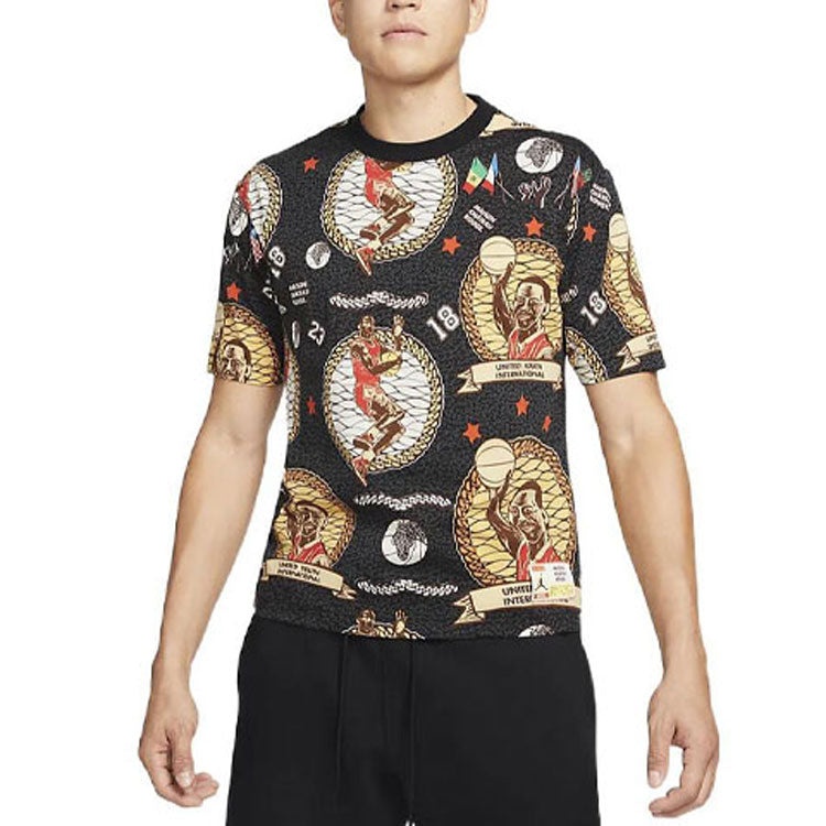 Air Jordan x Maison Chateau Rouge Crossover Pattern Full Print Short Sleeve Asia Edition Black DJ976 - 4