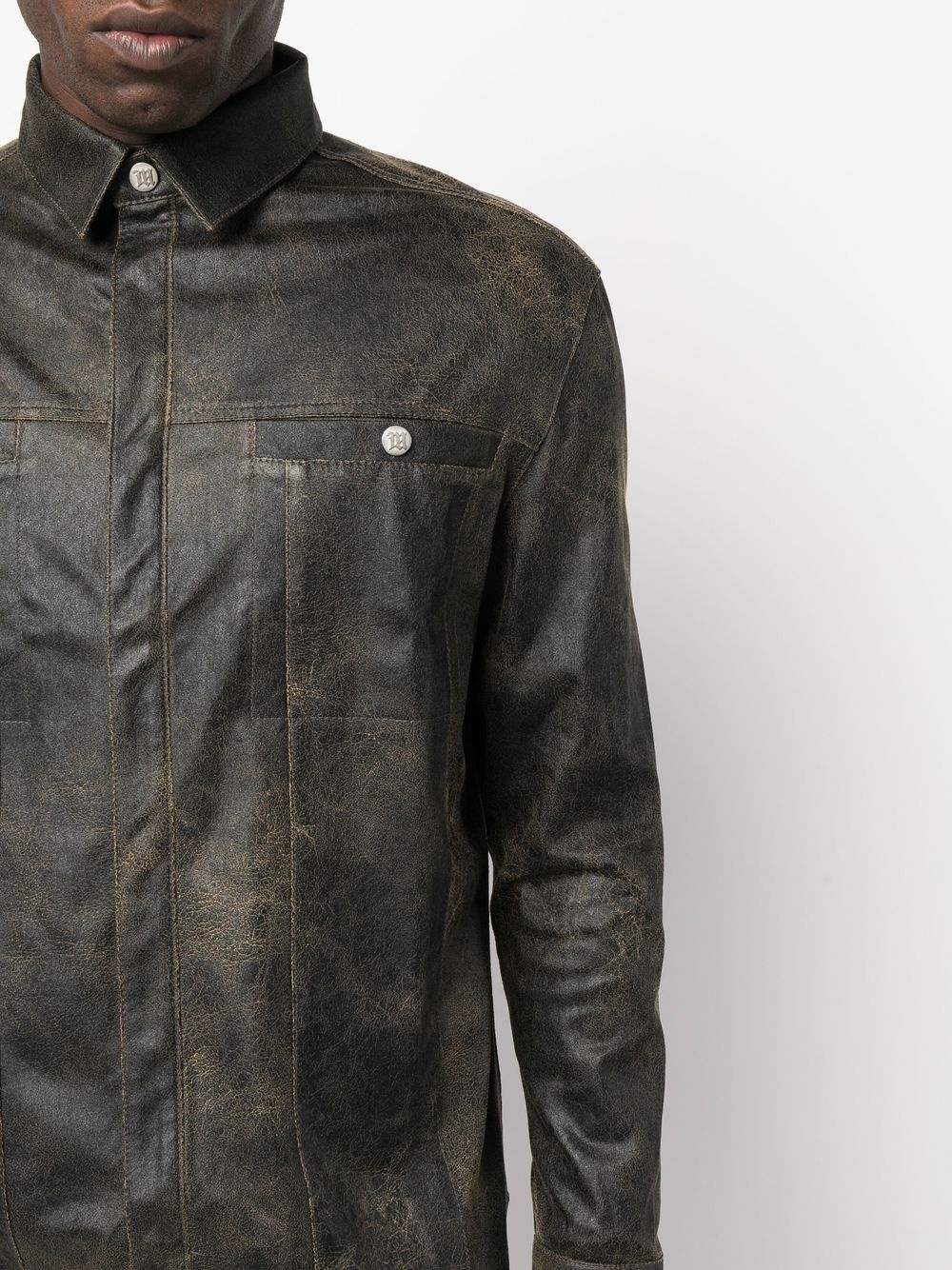 long-sleeve faux-leather shirt - 5