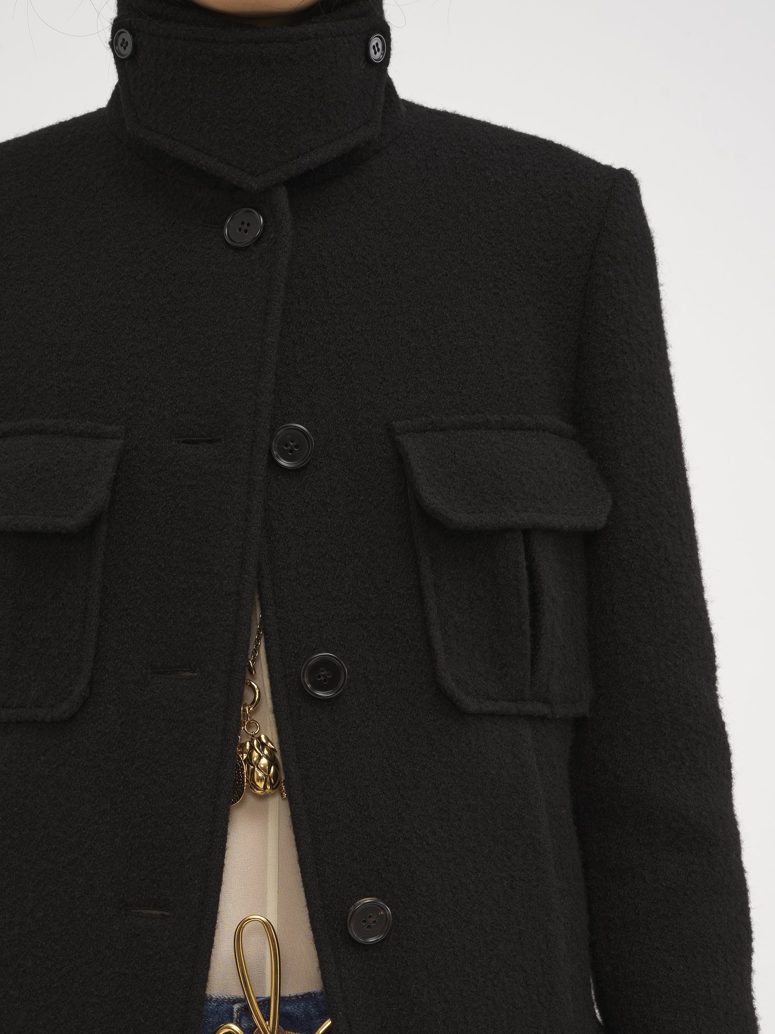 LONG OFFICER JACKET IN BOUCLÉ WOOL - 8