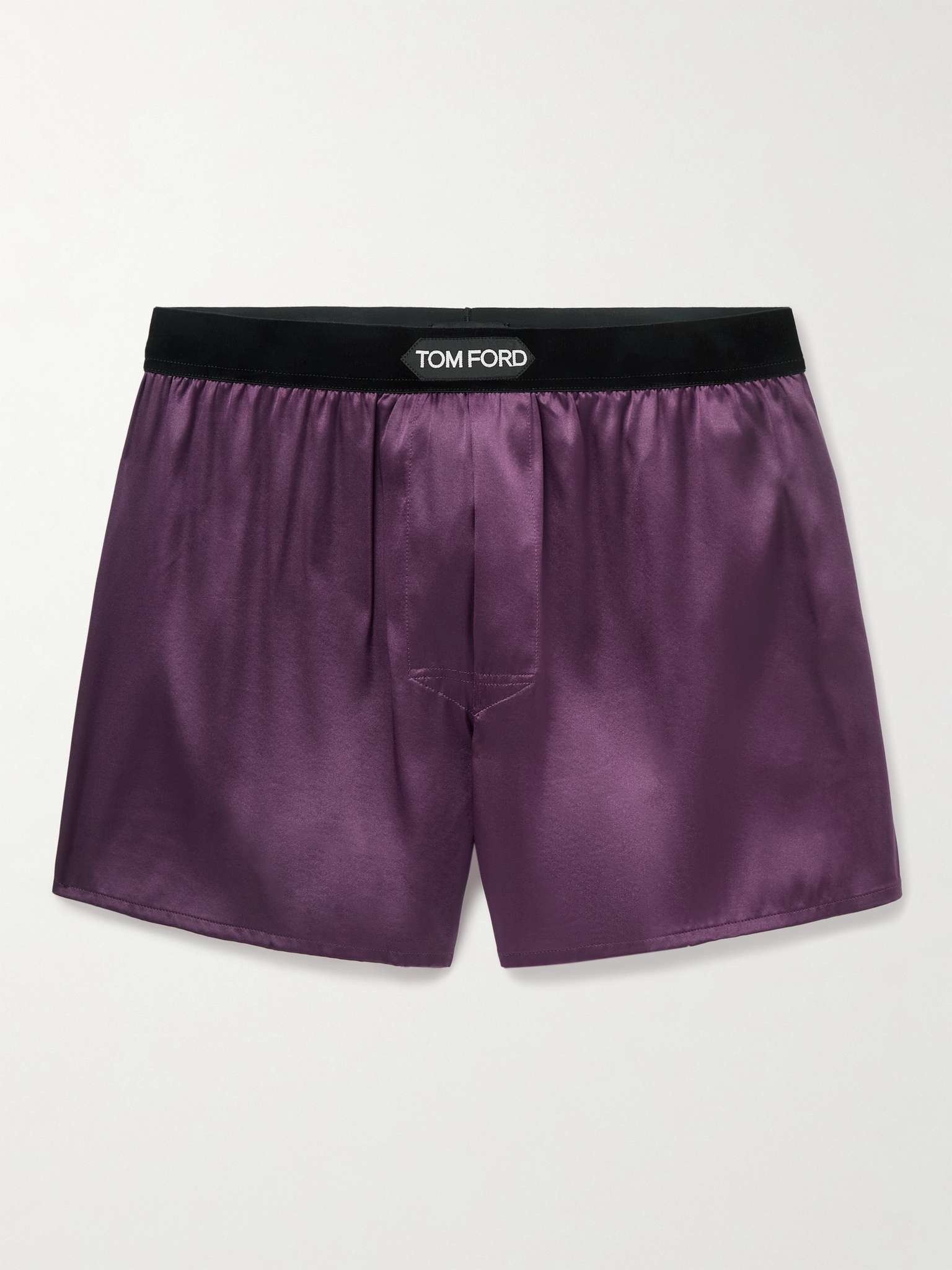 Velvet-Trimmed Stretch-Silk Satin Boxer Briefs - 1