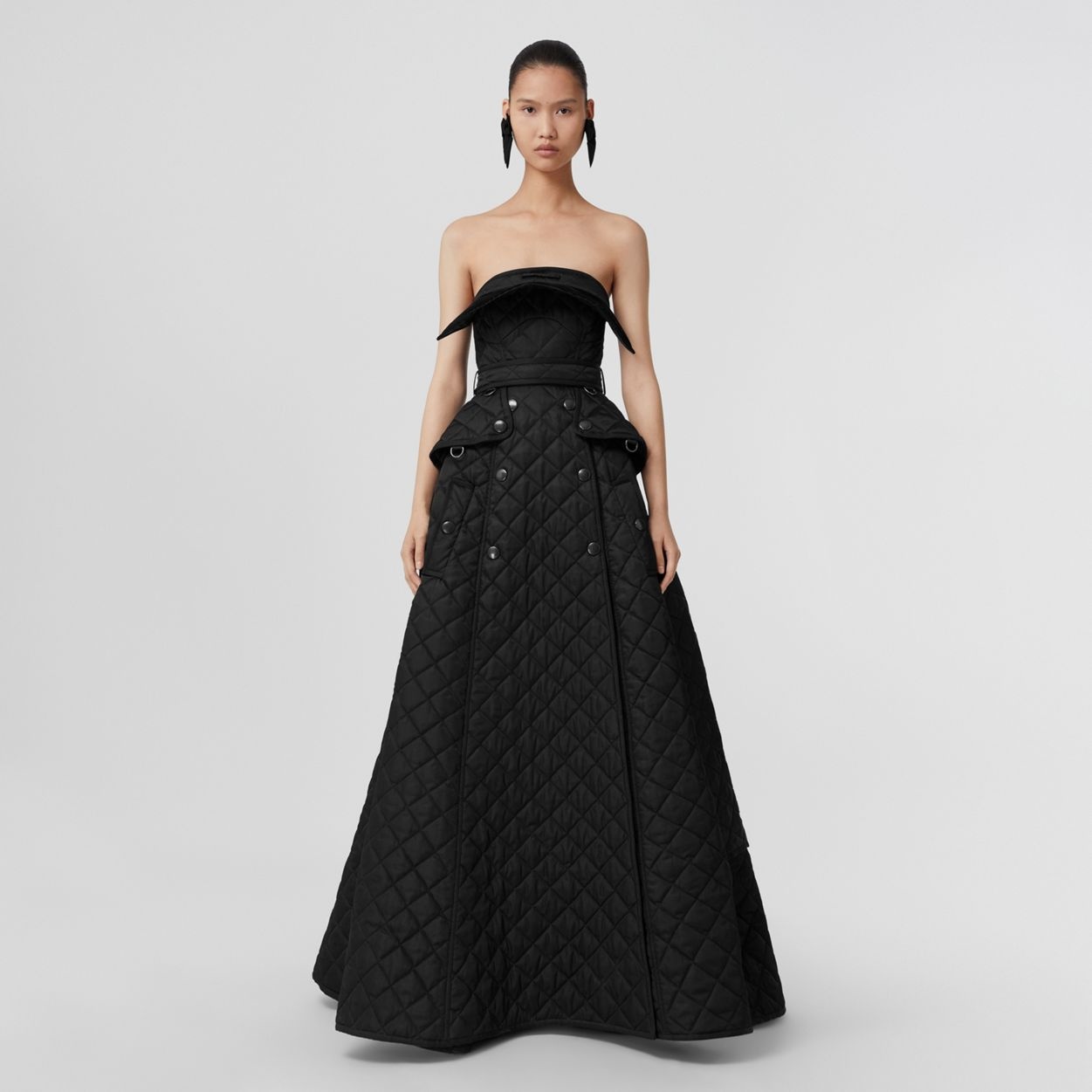Diamond-quilted Belted Trench Gown - 2