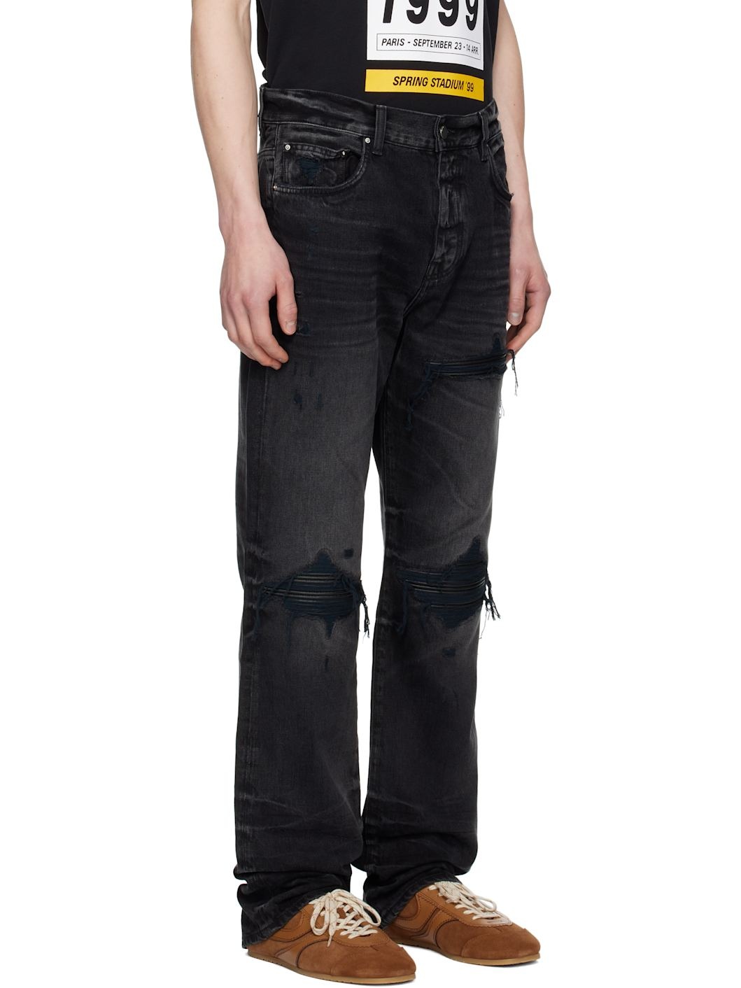 Black Leather Straight MX1 Jeans - 2