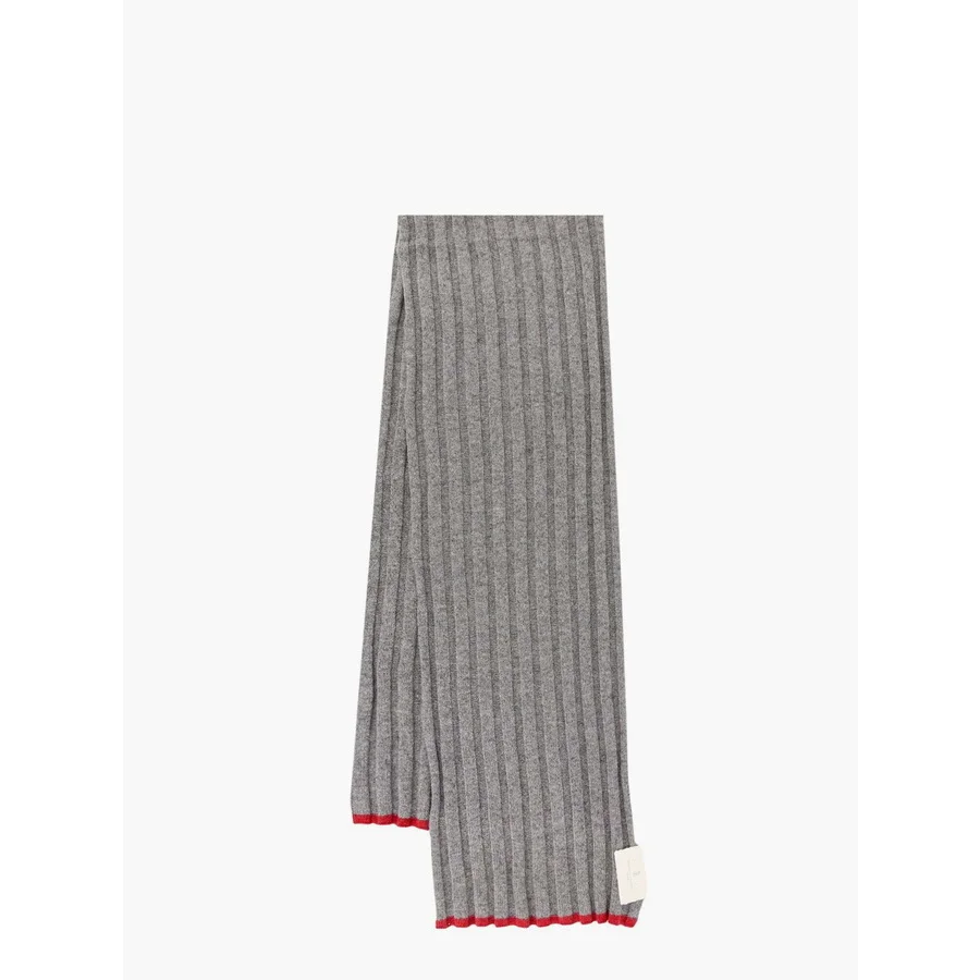 Brunello Cucinelli Men's Grey Ribbed Scarf With Red Trim - 1