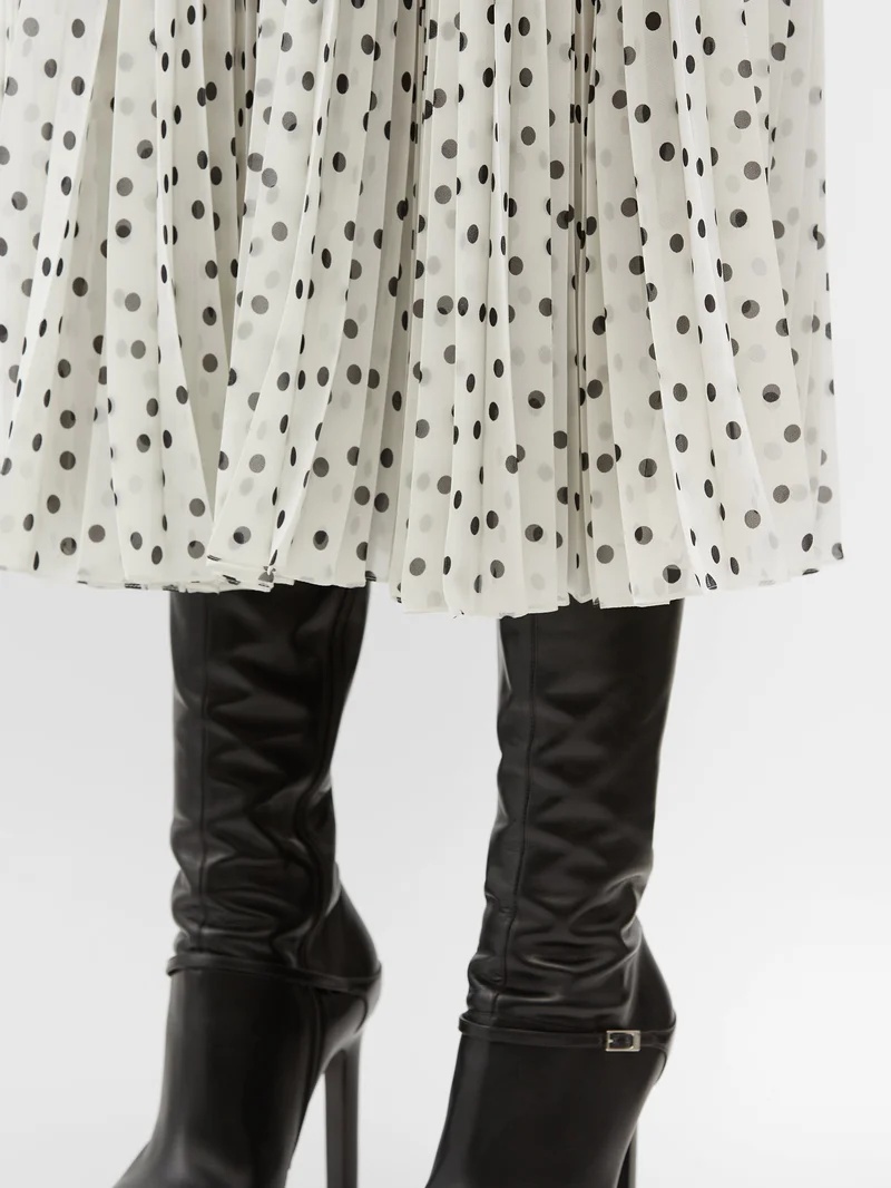 SAINT LAURENT Pleated polka-dot silk-georgette midi skirt
