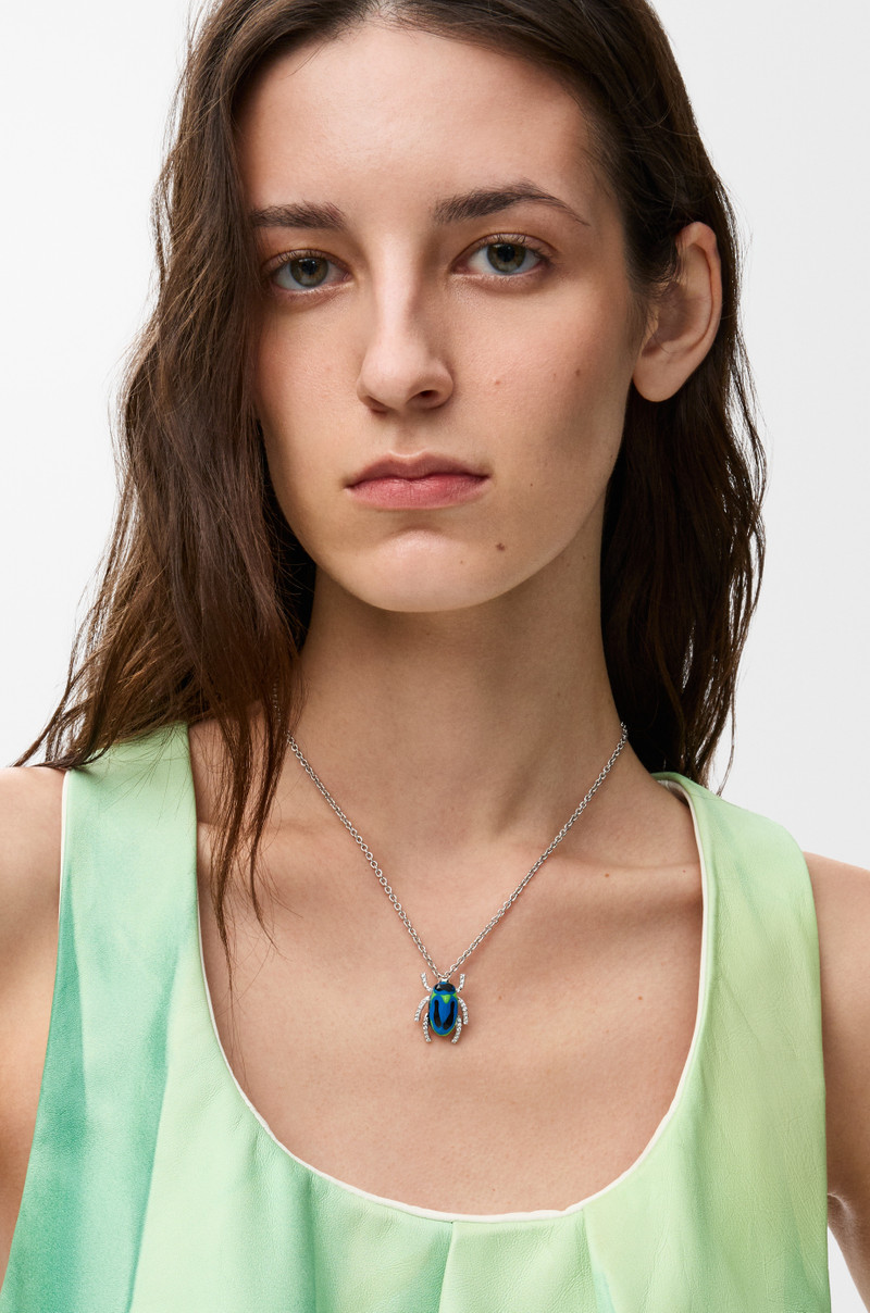 Loewe Scarabeo necklace in sterling silver, enamel and crystal outlook
