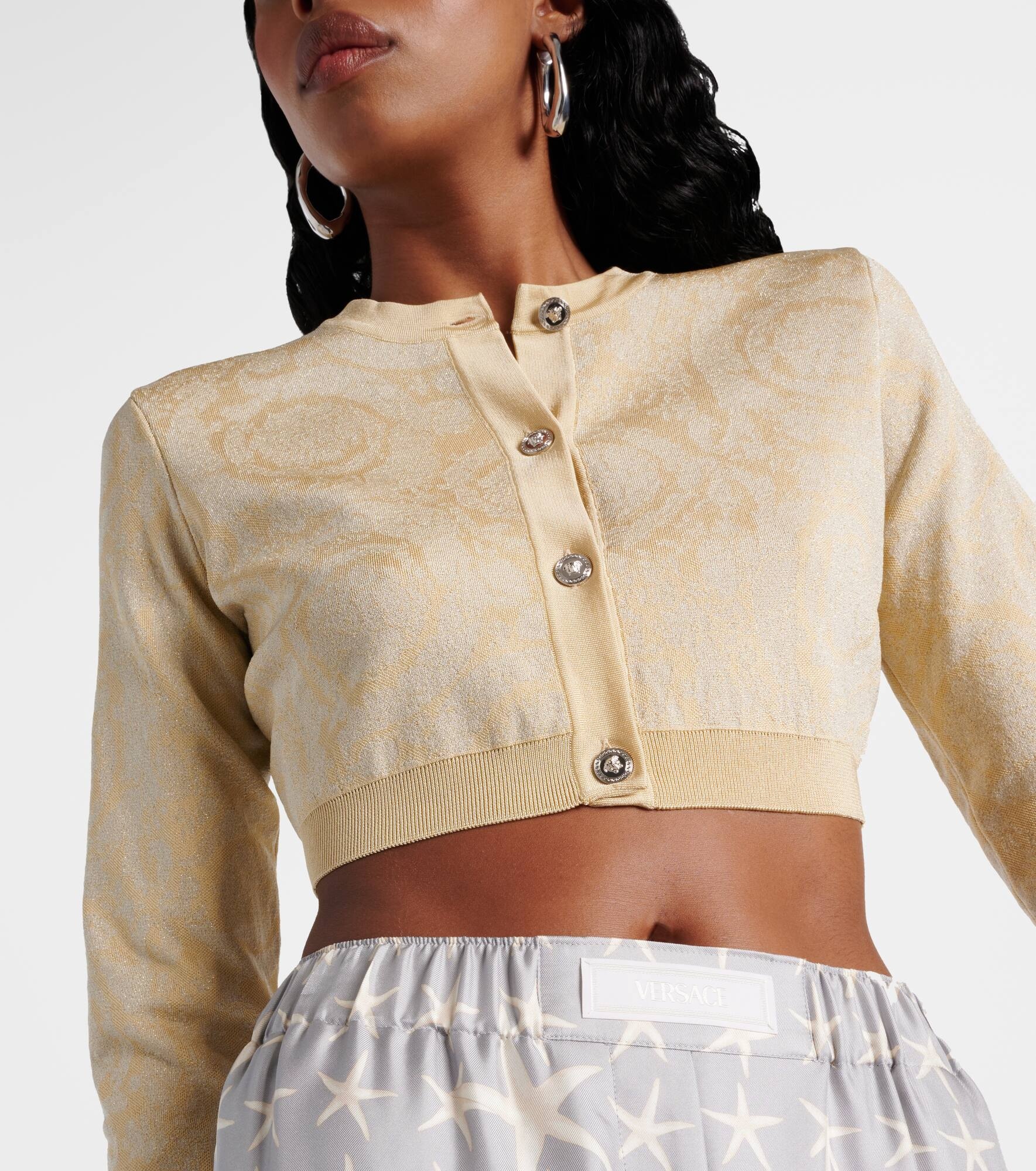 Barocco cropped lamé cardigan - 5