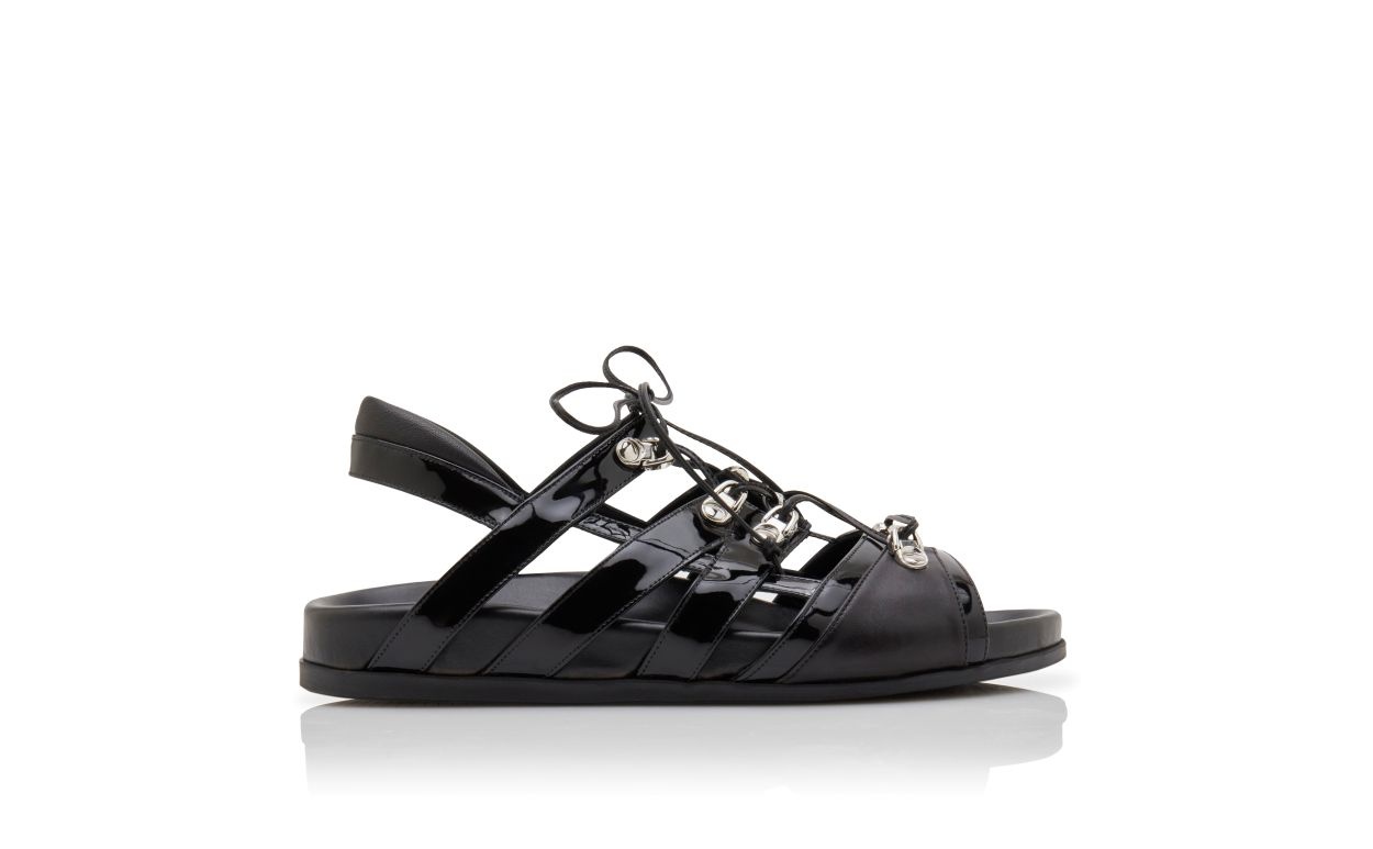 Black Nappa Leather Lace-Up Sandals - 1