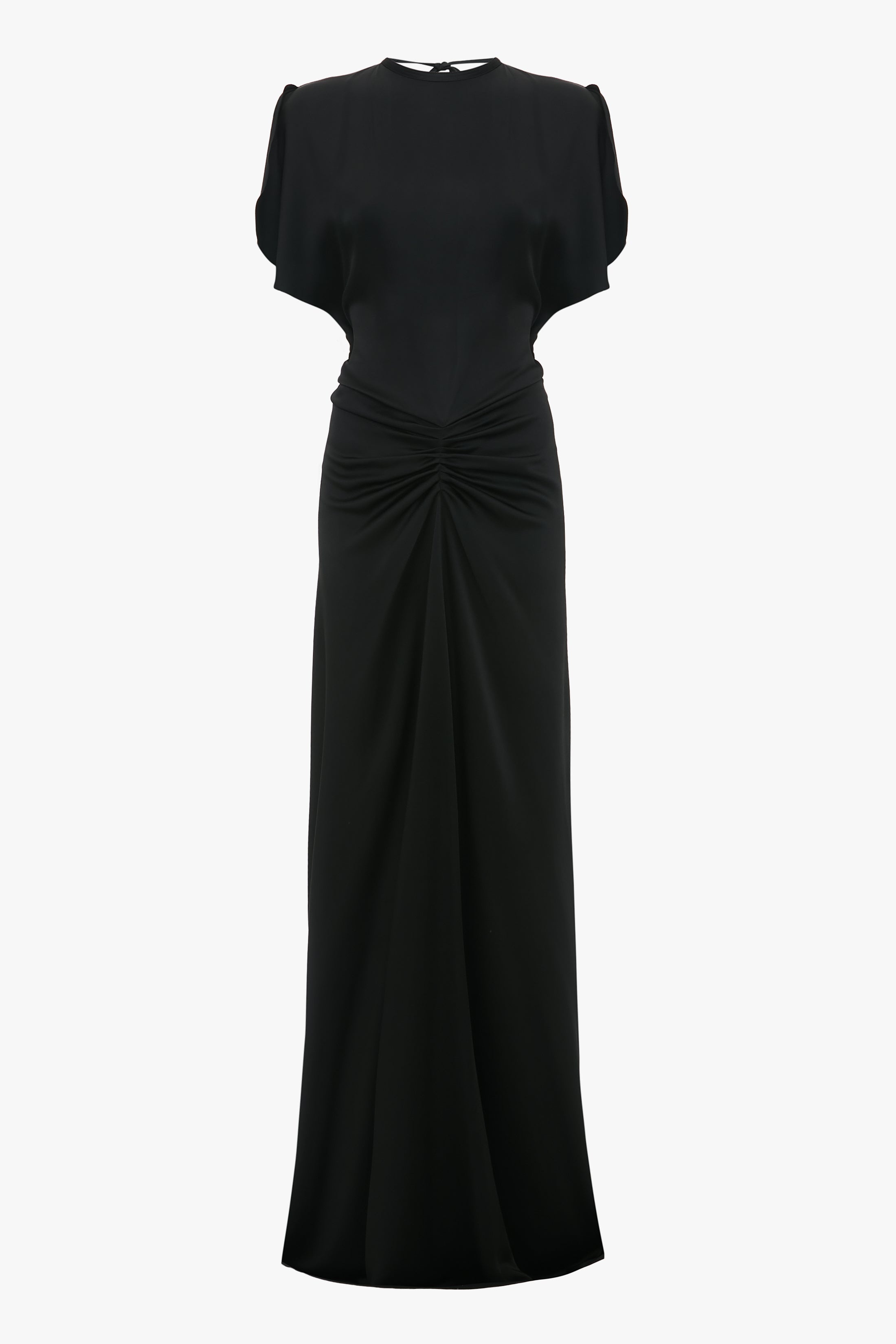 Gathered Waist Floor-Length Dress In Black - 1