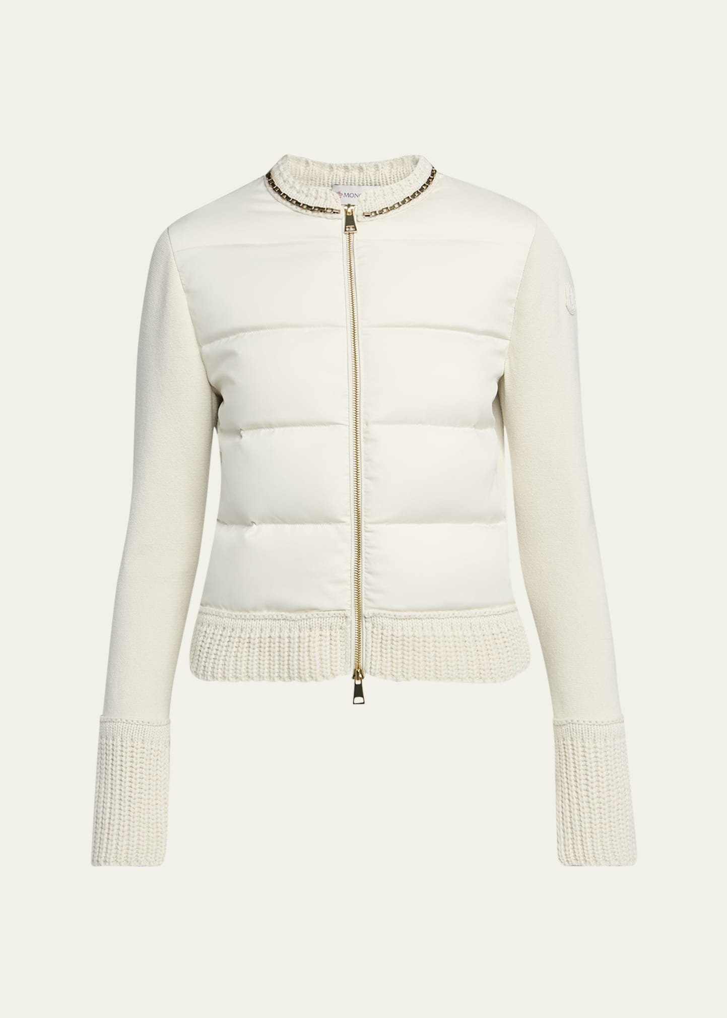 Quilted Combo Cardigan with Chain Embellishment - 1