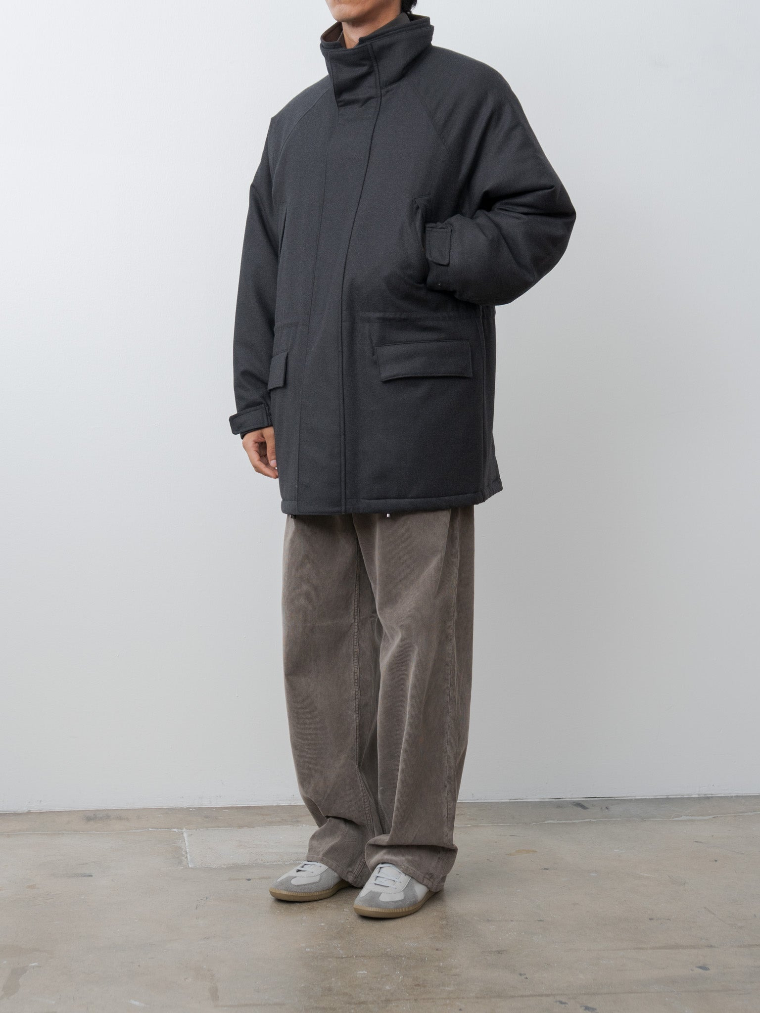 Wool Fulling Flannel Padded Over Blouson - Top Charcoal - 4