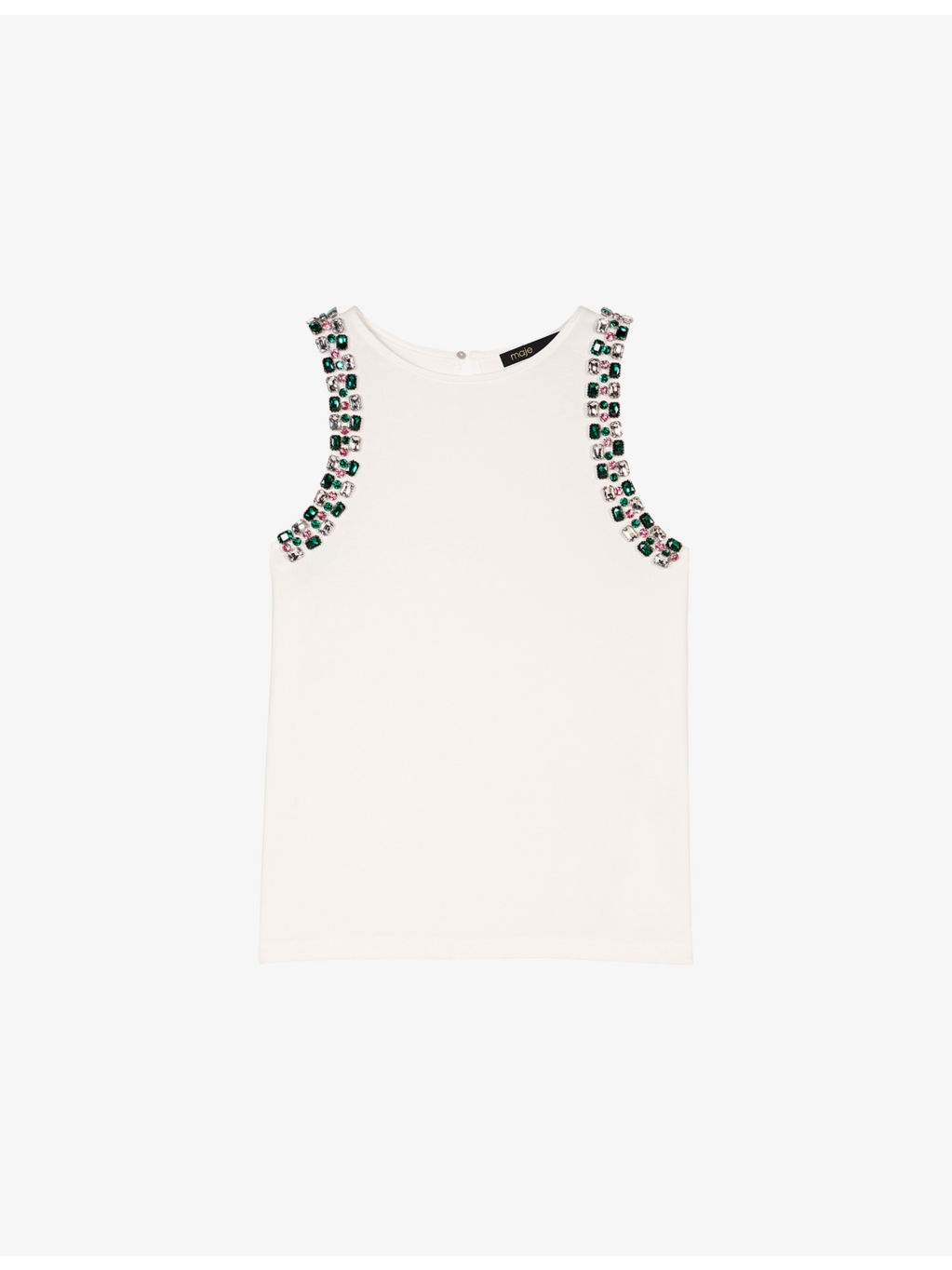 Jewel-Embellished Sleeveless Cotton T-Shirt - 1